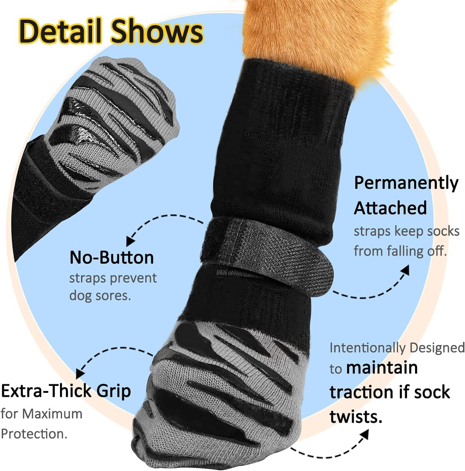 Hcpet Anti-Slip Dog Socks - Premium Non-Slip for Hardwood Floors, Extra Thick Grip That Works Even When Twisted, Preventing Paws from Scalding on Outdoor Pavement (Grey, XS)