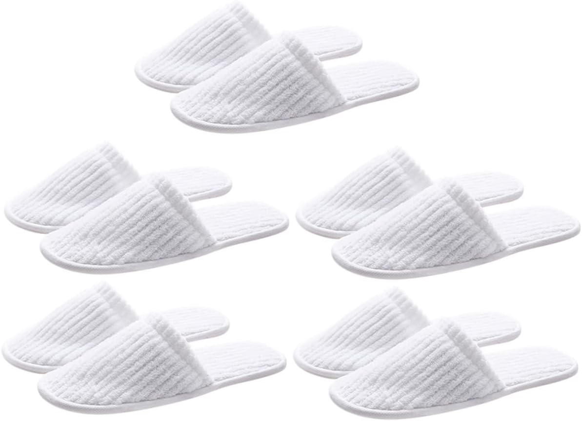 Outanaya Disposable Non-Slip Coral Fleece Spa Slippers 5 Pairs for Hotel Guest Use and Home Visitors, Lightweight Travel and Indoor Footwear Anti-Skid Sole image number 2
