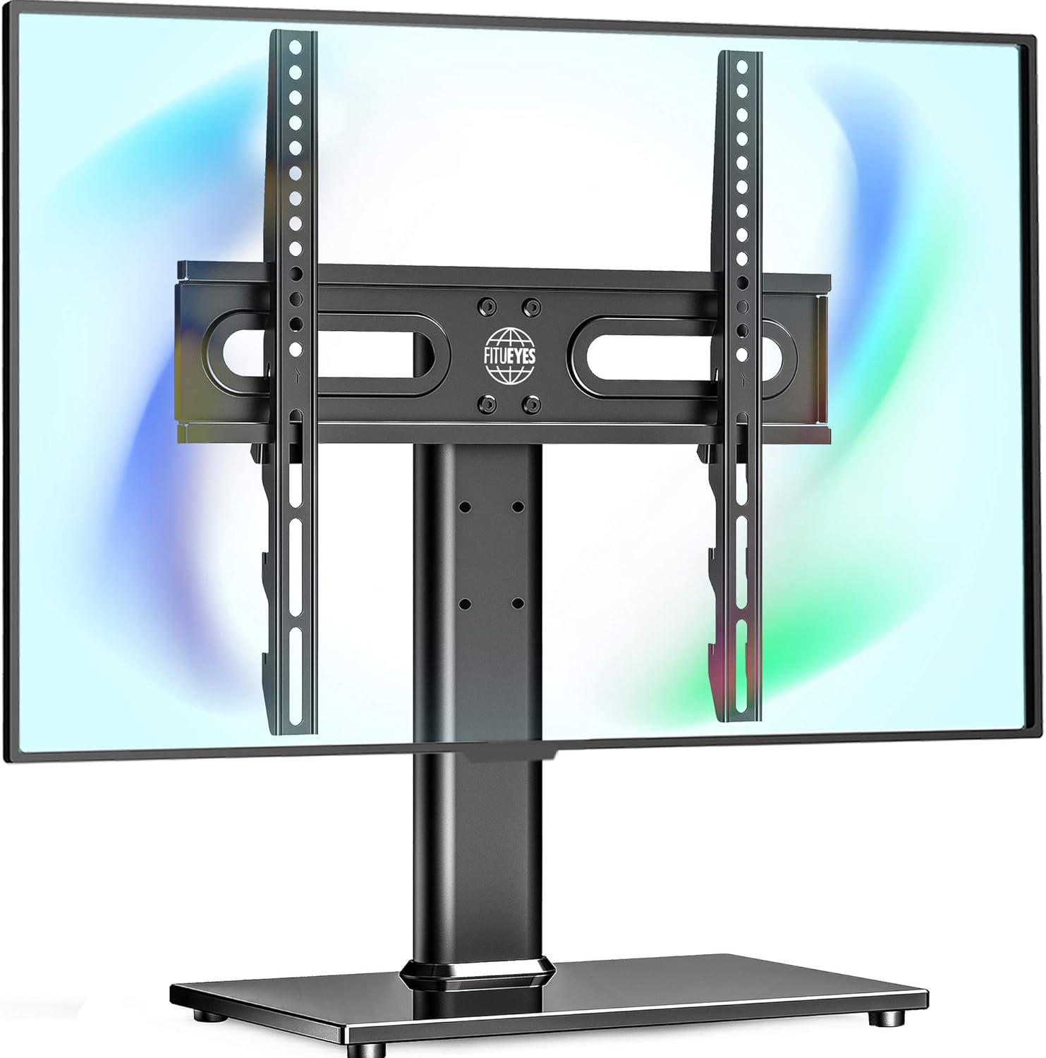 FITUEYES Universal TV Stand Table Top TV Base for 27 to 55 Inch LCD LED Flat Screen Tvs Height Adjustable Television Stands with Black Tempered Glass Base Holds up to 88 Pound VESA 400X400Mm image number 2
