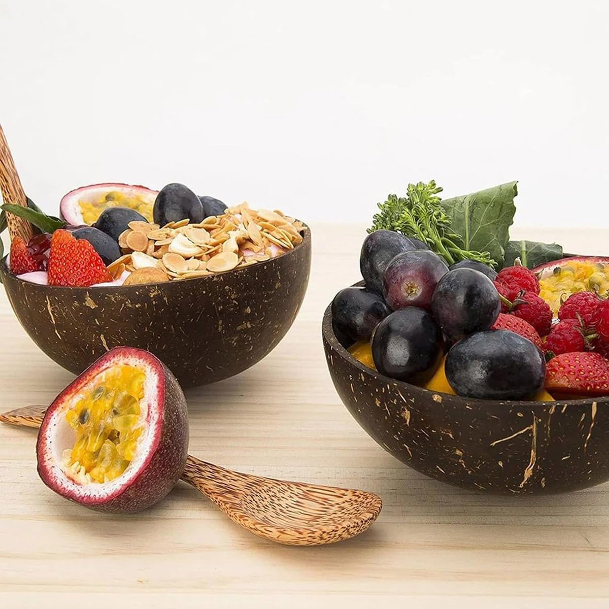 AIMALL 2PCS Natural Coconut Shell Bowls, Handcrafted Tableware for Rice, Desserts, Fruits, and Salads image number 3