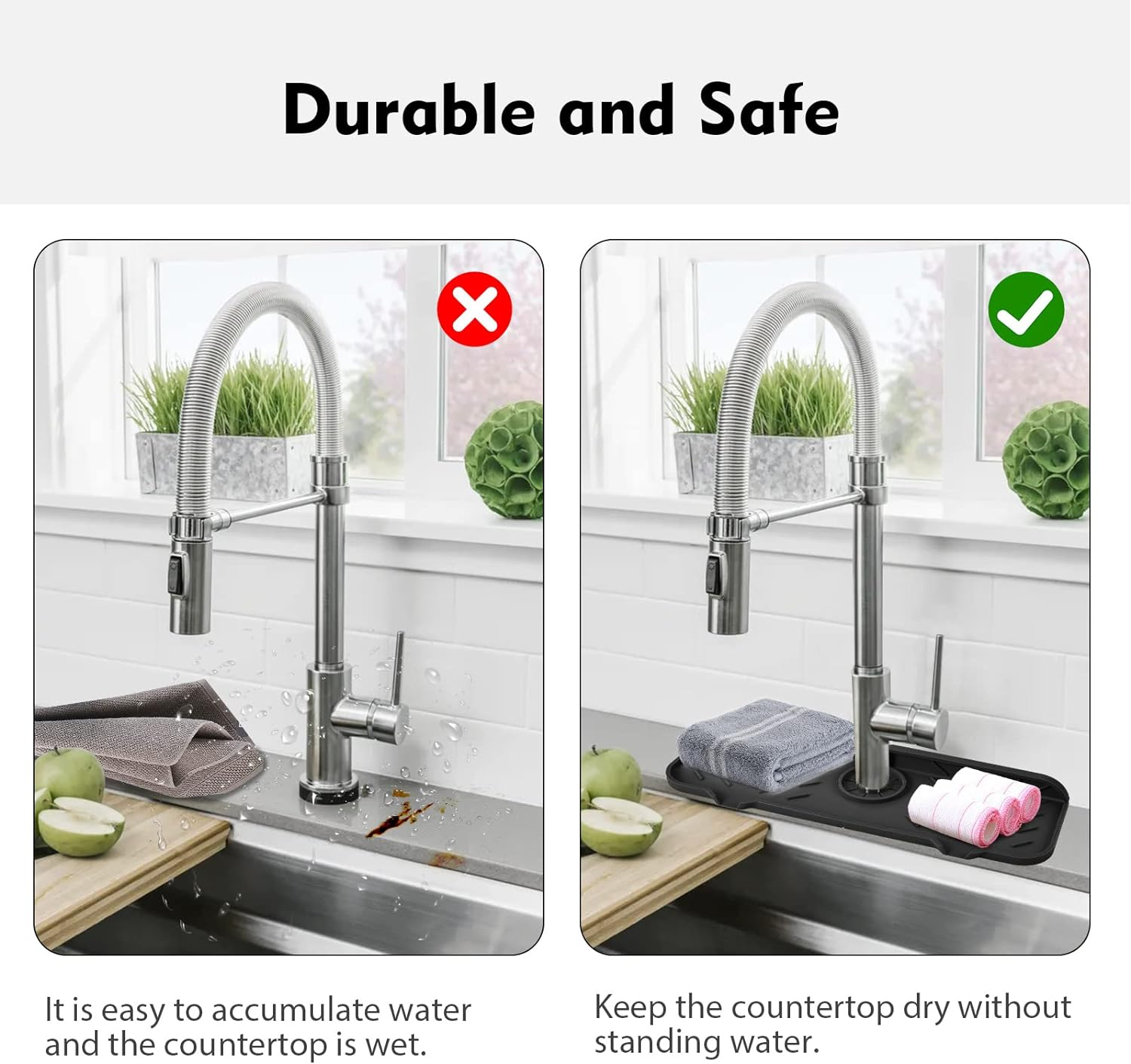 Silicone Faucet Mat for Kitchen, Sink Splash Guard, Bathroom Faucet Water Catcher Mat, Sink Draining Pad behind Faucet, VENMATE Keep Drying Kitchen Accessories (2PCSBLACK) image number 6