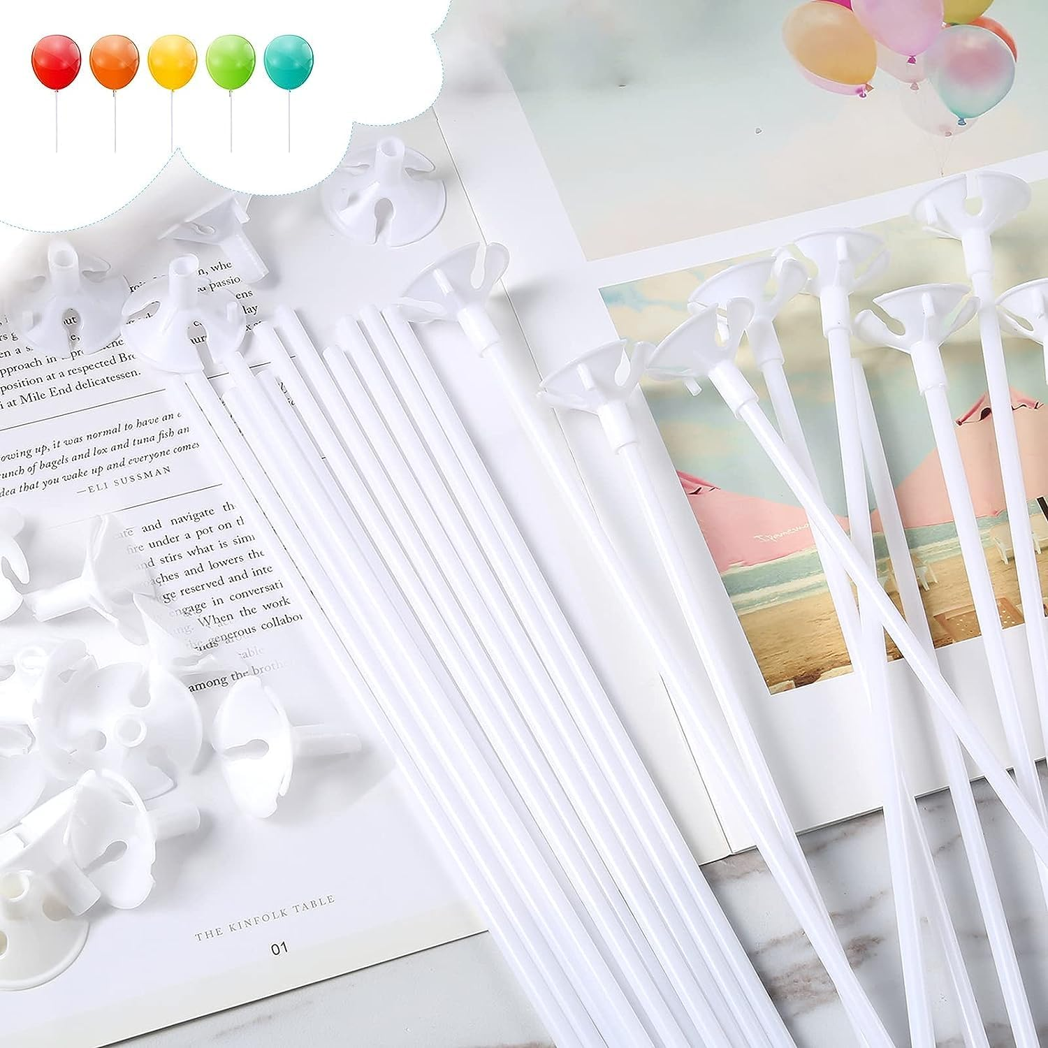 White Balloon Sticks Holders and Cups 60PCS, 32Cm Plastic Balloons Sticks, Reusable Balloon Holder Sticks for Birthday Party Wedding Anniversary Decoration image number 5