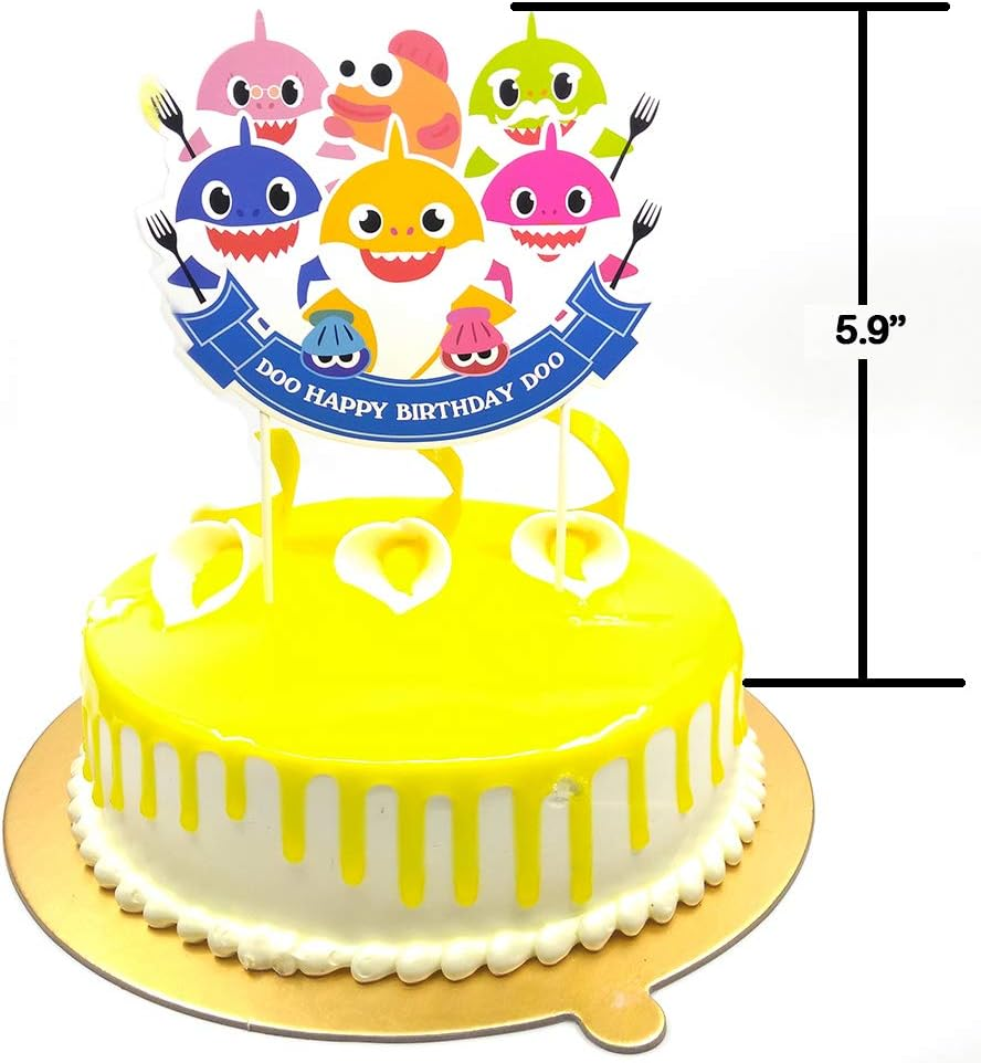 Baby Shark Birthday Cake Topper, Cute Shark Cupcake Toppers for Childrens Party, Doo Doo Baby Shower Cake Supplies and Decoration for 1St Kid Birthday with Card Board image number 1
