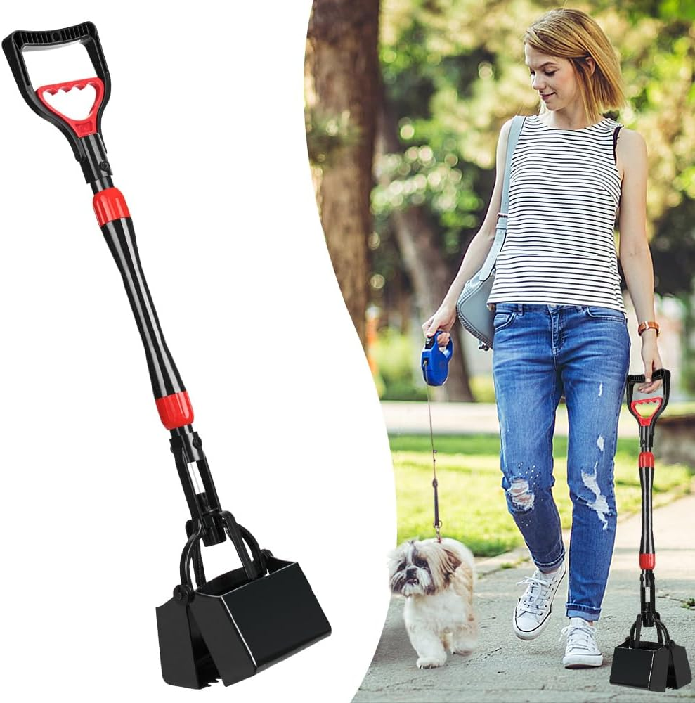 Nasjac Dog Pooper Scooper, 32'' Long Handle Foldable Pet Pooper Scooper Flat Bottom, Portable Poop Waste Pick up Rake with Durable Spring for Small Medium Large Dog Puppy (Length: 32"/81Cm, Red) image number 4