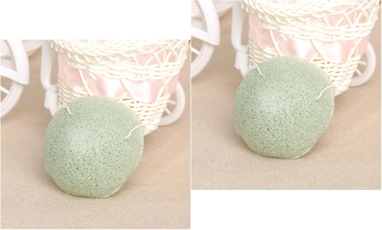 Minkissy 2Pcs Natural Facial Sponges with Lanyard Hemispherical Matcha Green Face Scrub Cosmetic Spa Sponges for Women Men Facial Cleansing image number 1