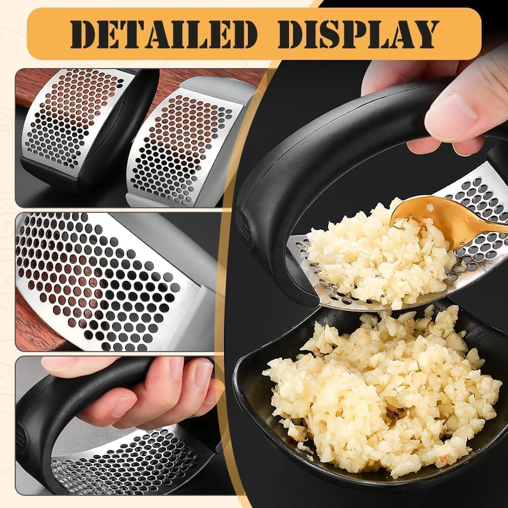 2 PCS Garlic Press Rocker, Garlic Mincer Stainless Steel Garlic Crusher Squeezer Slicer Mincer Chopper Kitchen Gadget with Ergonomic Handle image number 1