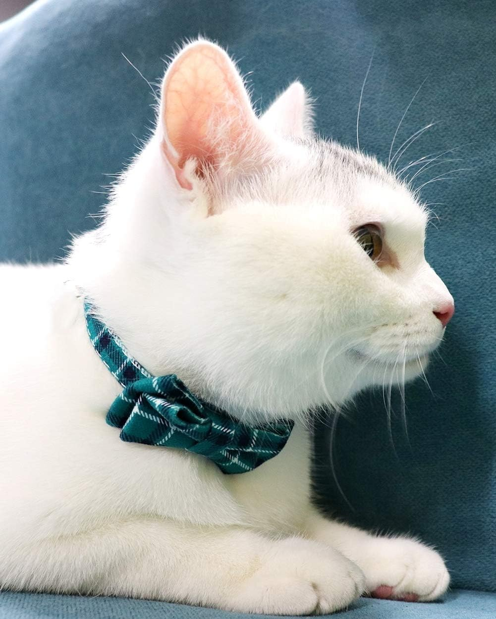 Cat Collar Breakaway with Bell and Bow Tie, Plaid Design Adjustable Safety Kitty Kitten Collars (Style1, 1.0 * 28CM) image number 1