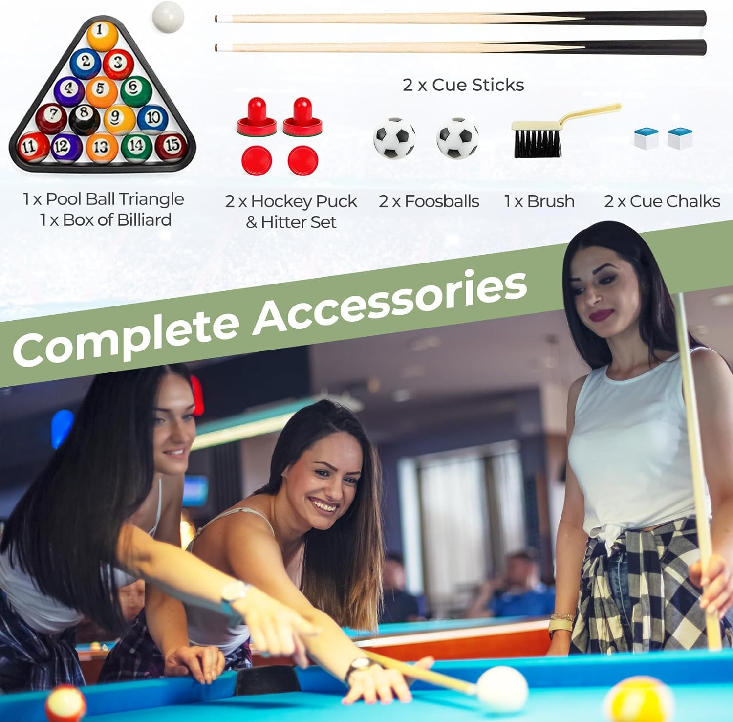 Costway 3-In-1 Combo Game Table Set, Multi-Game Pool Table with Foosball, Slide Hockey & Billiards, 126Cm Sports Arcade Games with Accessories for Home, Play Room, Rec Room image number 4
