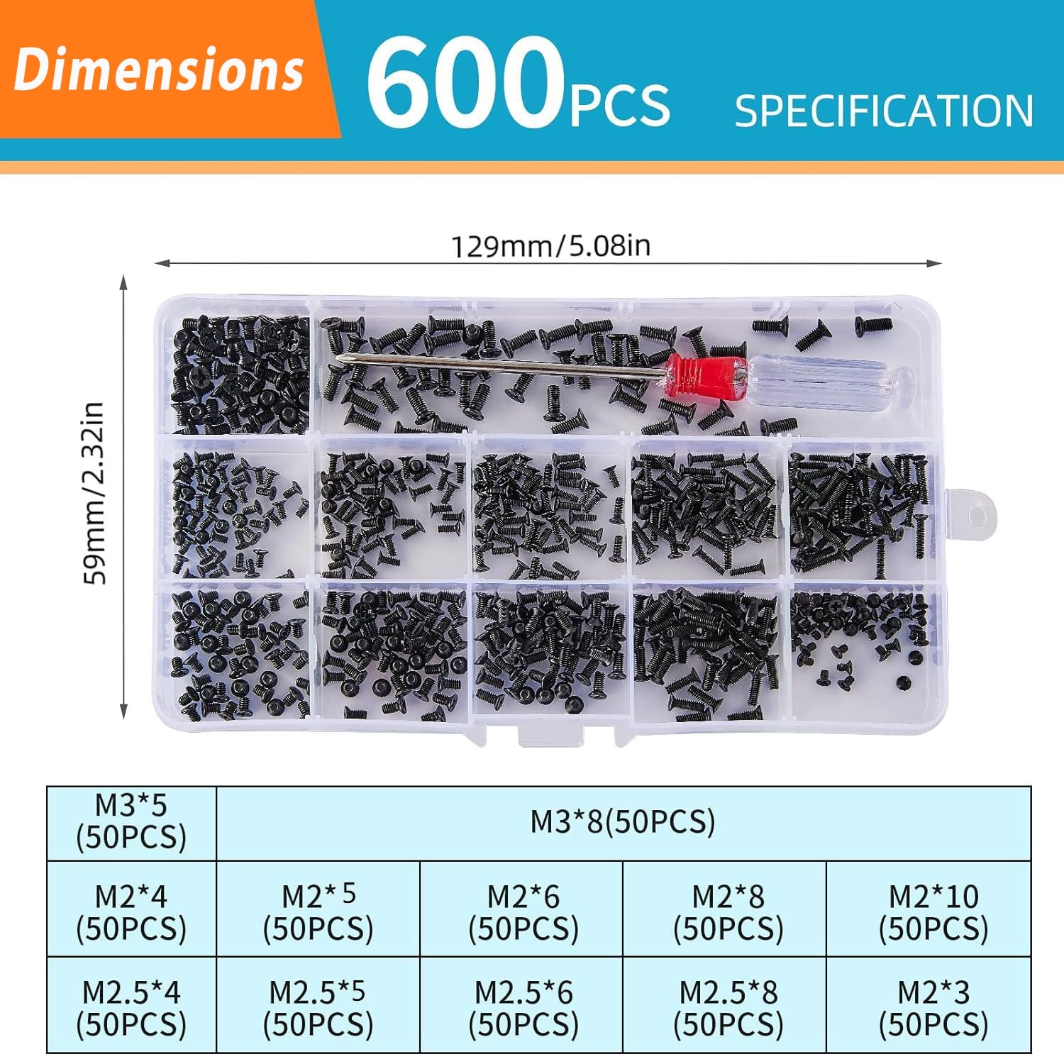 600Pcs Laptop Screws, M2 M2.5 M3 Laptop Notebook Computer Screws Set Kit for IBM HP Dell Samsung Sony Toshiba Gateway Acer Lenovo (12 Sizes)
