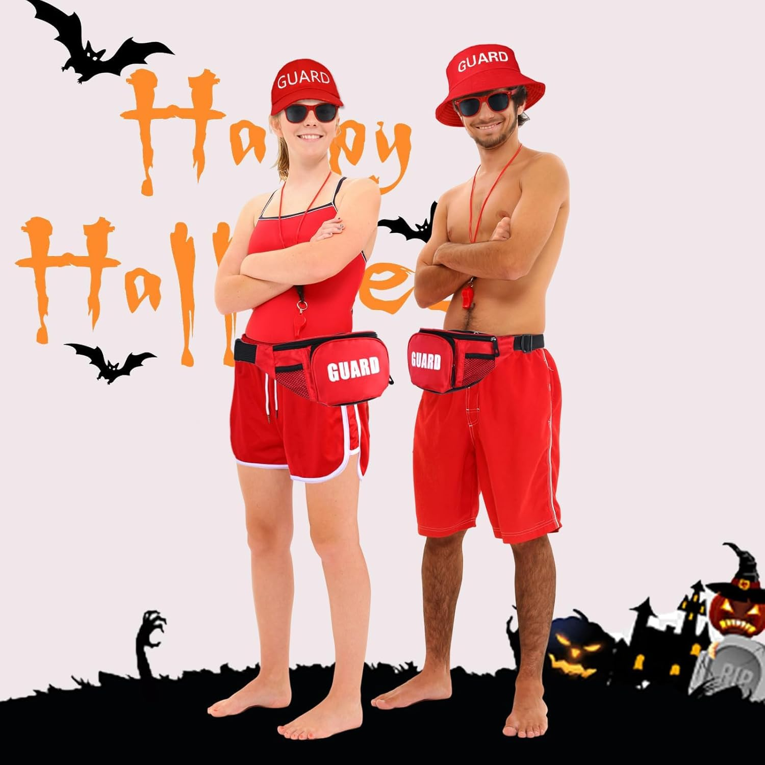 Slowton Lifeguard Costume - 5PCS Life Guard Accessories Kit with Guard Hat Glasses Waist Pack Whistle Inflatable Float Prop for Men Women Beachside Vacation Dress up Halloween Cosplay Party image number 6
