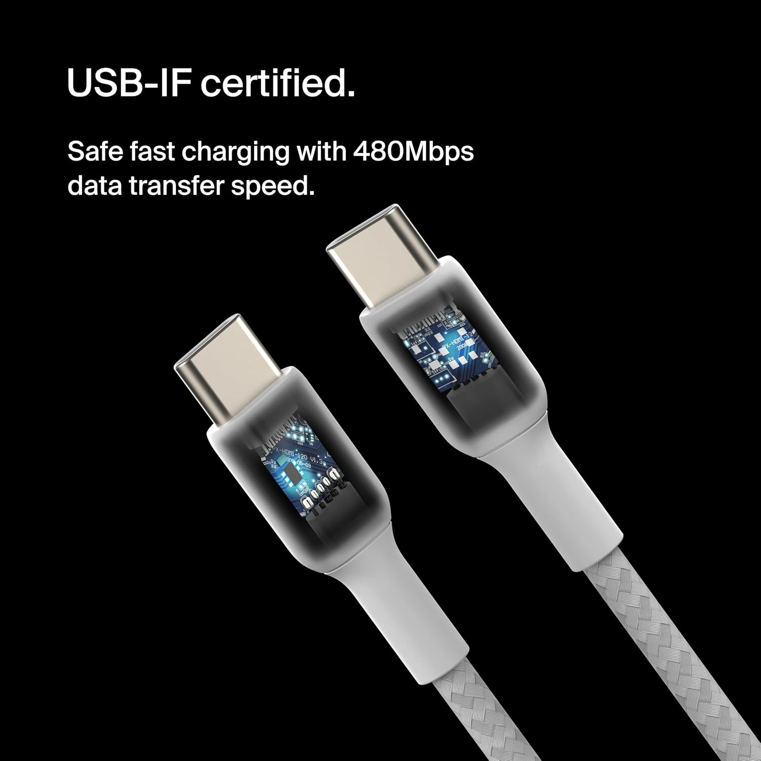 Belkin Cab004Bt1Mwh-2Pk Braided USB-C to USB-C Cable (Boost Charge USB-C Cable, USB-C Fast Charge Cable for Note10, S10, Pixel 4, Ipad Pro and More) USB Type-C Fast Charging Cable,- White, 2 Pack image number 1