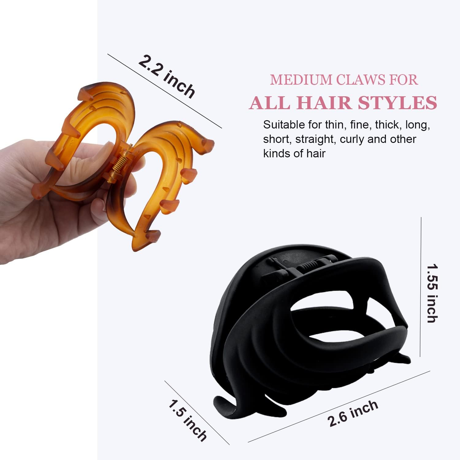 Claw Clips for Thin, Fine to Medium Hair - 2.6 Inch Strong Matte Flower Jaw Clips with Non-Slip Grip for Women, Girls & Kids, Gift Box Included (Black, Brown) image number 2
