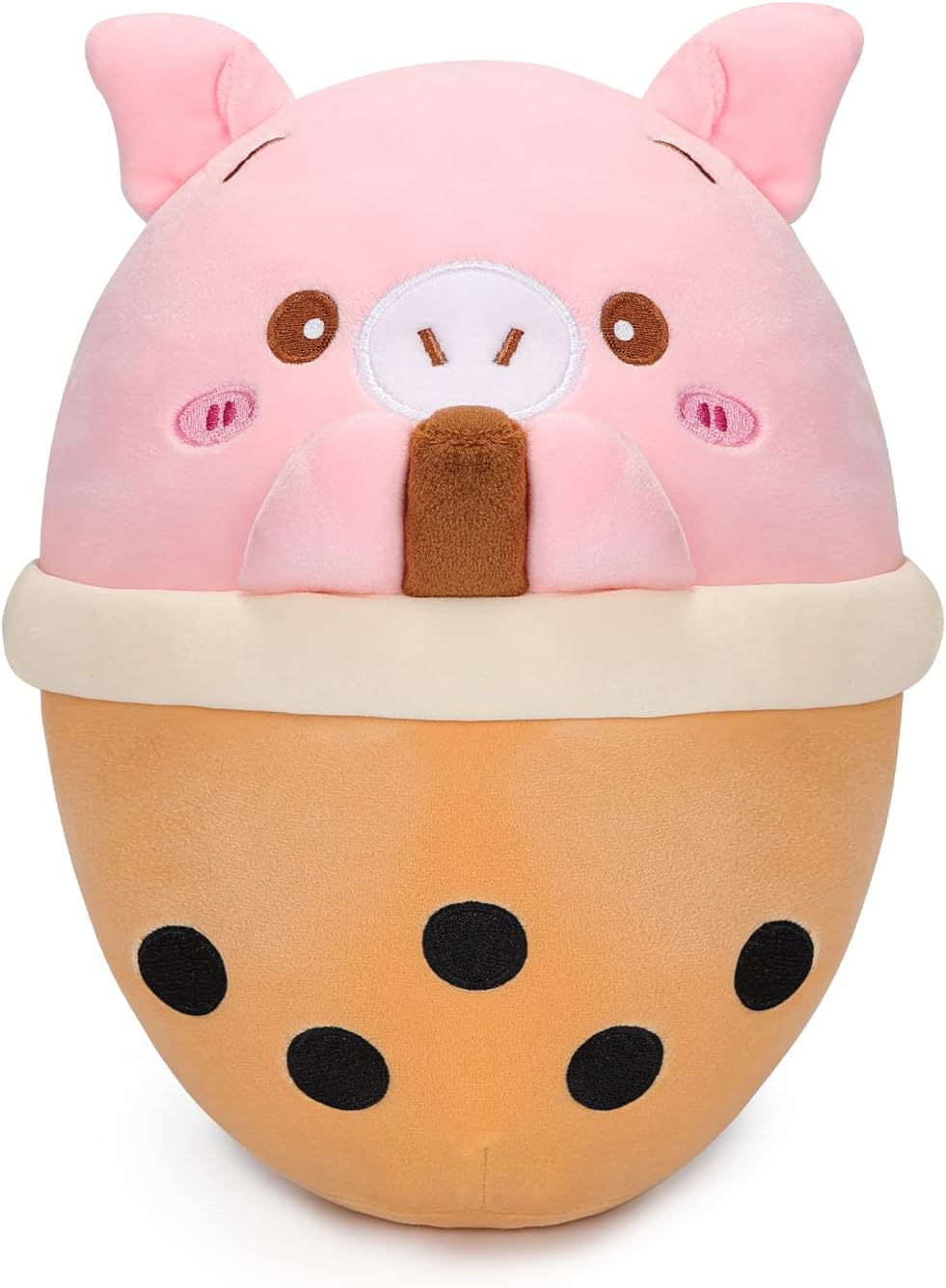 AIXINI 10 Inch Cute Pig Boba Plush Stuffed Squishy Animal Bubble Tea Pillow,Super Soft Cartoon Hugging Toy Gifts for Bedding, Kids Sleeping Kawaii Pillow image number 1