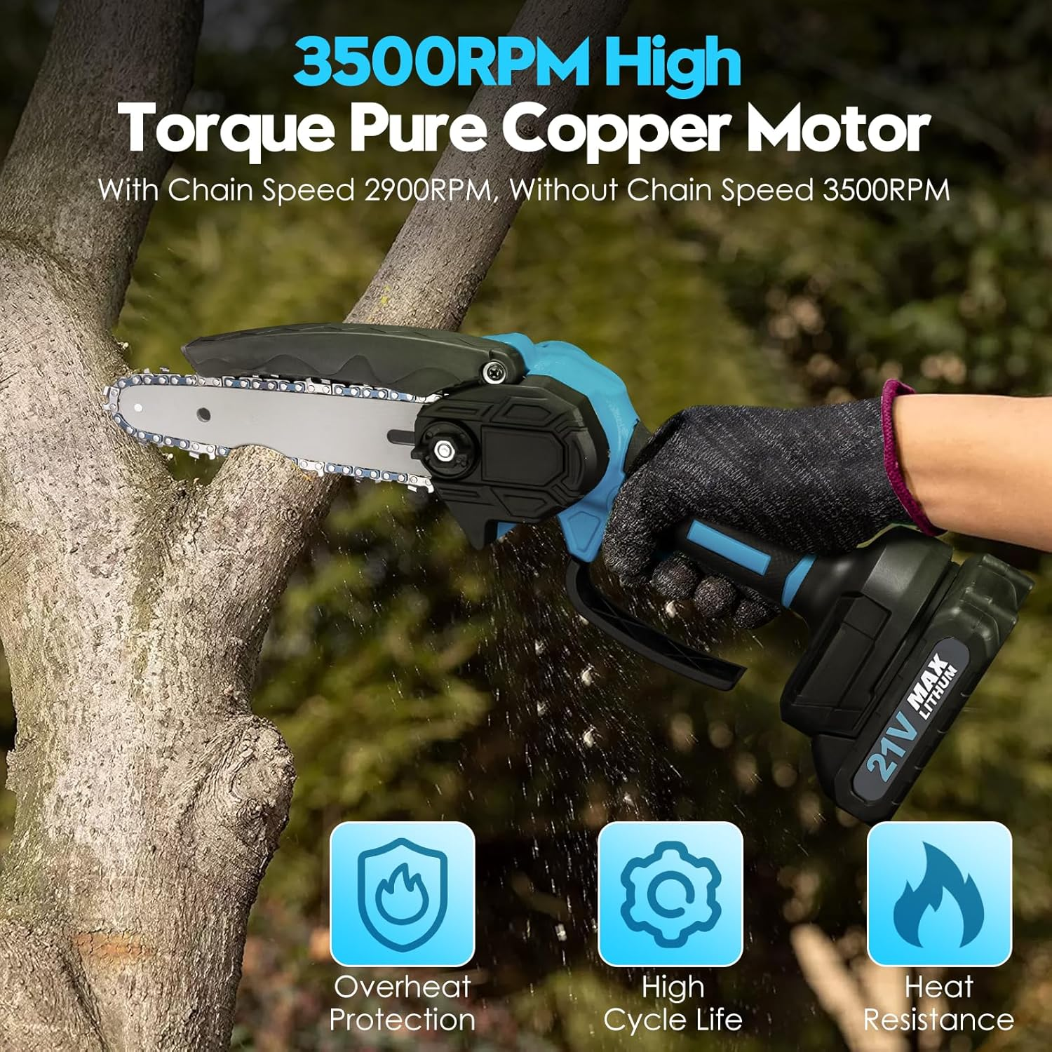 Mini Chainsaw Cordless 6 Inch & 4 Inch, 21V Chainsaw with 2 Batteries, Chain Saw Power Tools, Hand Tools Pruning Saw for Graden Wood Cutting Tree Cutting Trimming DIY Projects Gardening Camping image number 4