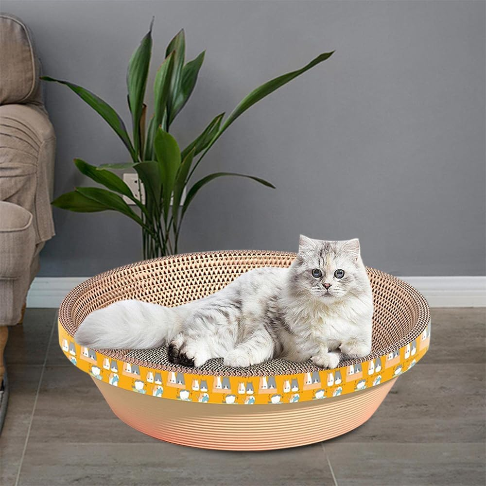 TOMVAES Cat Scratcher Bowl-Shaped Plate Thicken Corrugated Paper Cardboard Nest, Pets Supplier Reversible Kitty Scratching Pad Lounge Bed Interactive Toy,Furniture Protection Training Toy(50Cm) image number 5