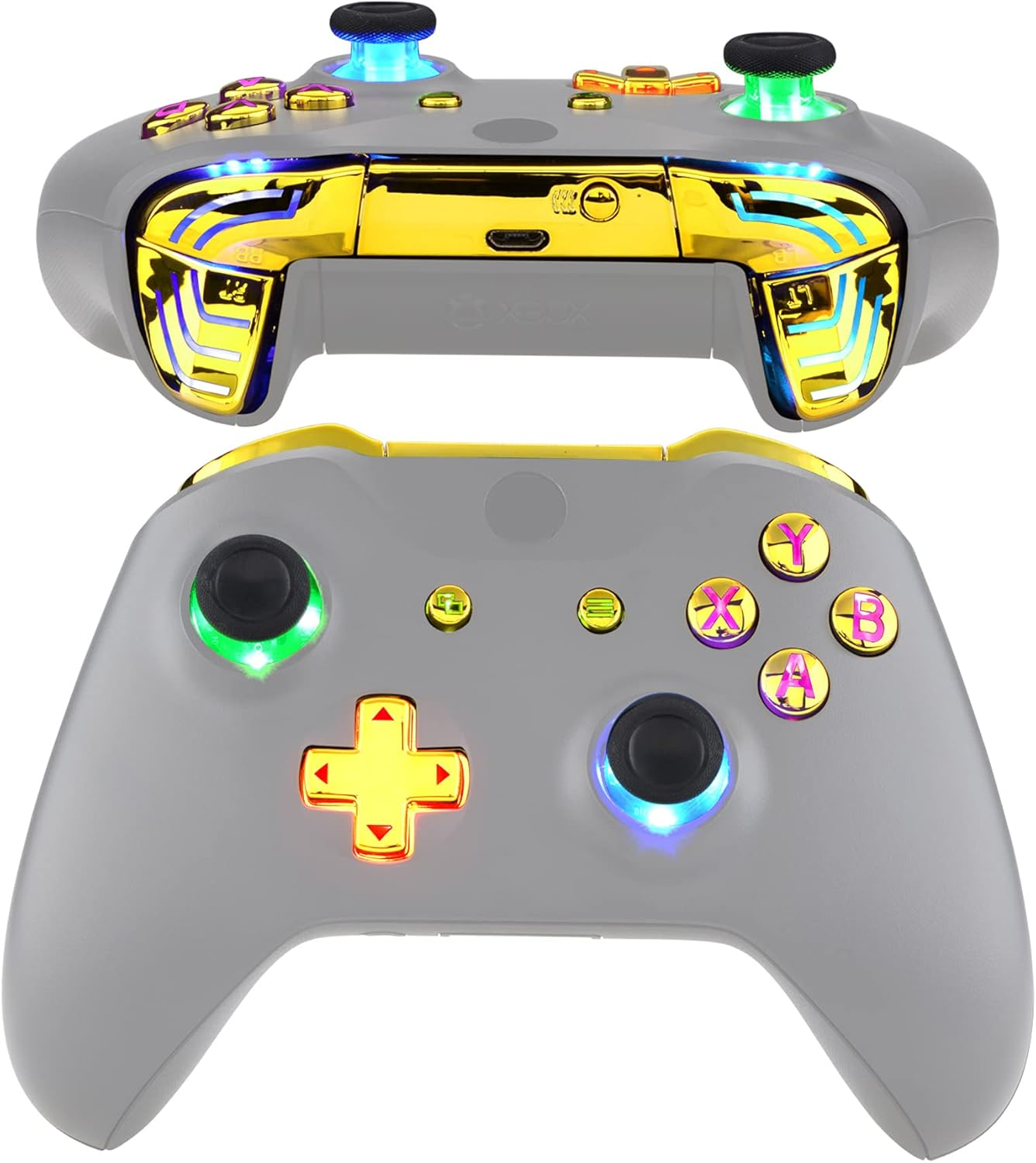 Extremerate Multi-Colors Luminated Bumpers Triggers Dpad Thumbsticks Start Back ABXY Action Buttons, Chameleon Purple Blue Classical Symbols Buttons DTFS (DTF 2.0) LED Kit for Xbox One S/X Controller