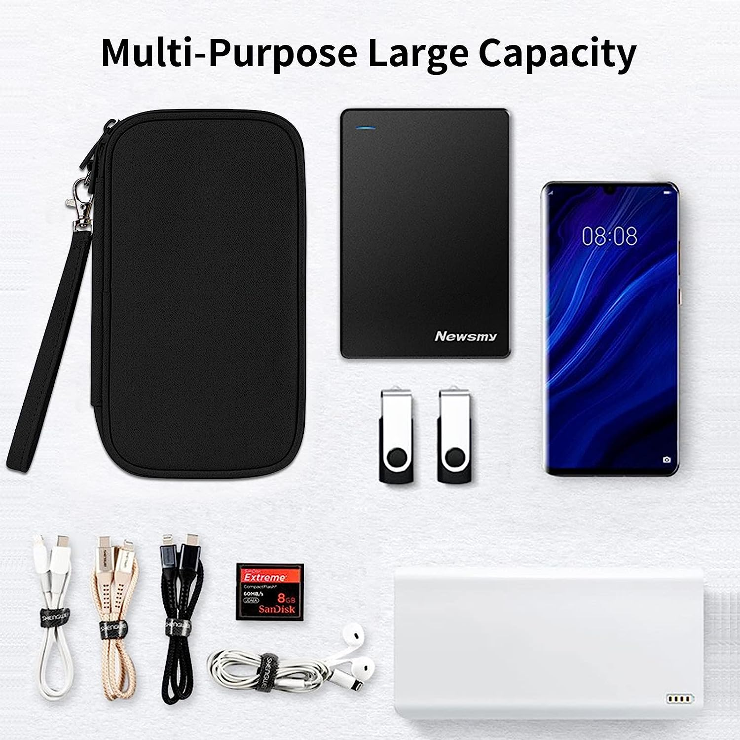 Electronics Travel Cord Organizer Bag, Double Layers Travel Cable Storage Carry Case, Water Resistant Small Tech Accessories Pouch for Charger, Power Bank, Mouse, Earphone, SD Card (Black) image number 5