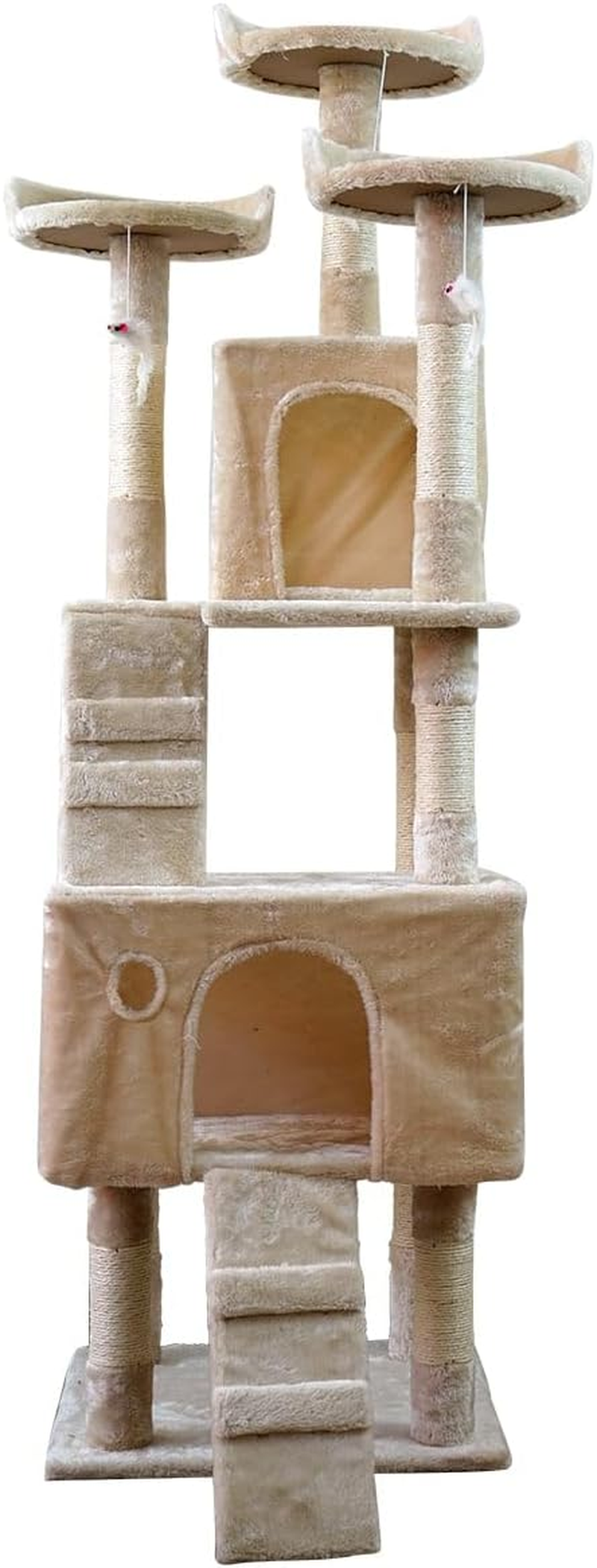 170Cm Cat Tree Scratching Post Condo Tower Furniture - Beige image number 1