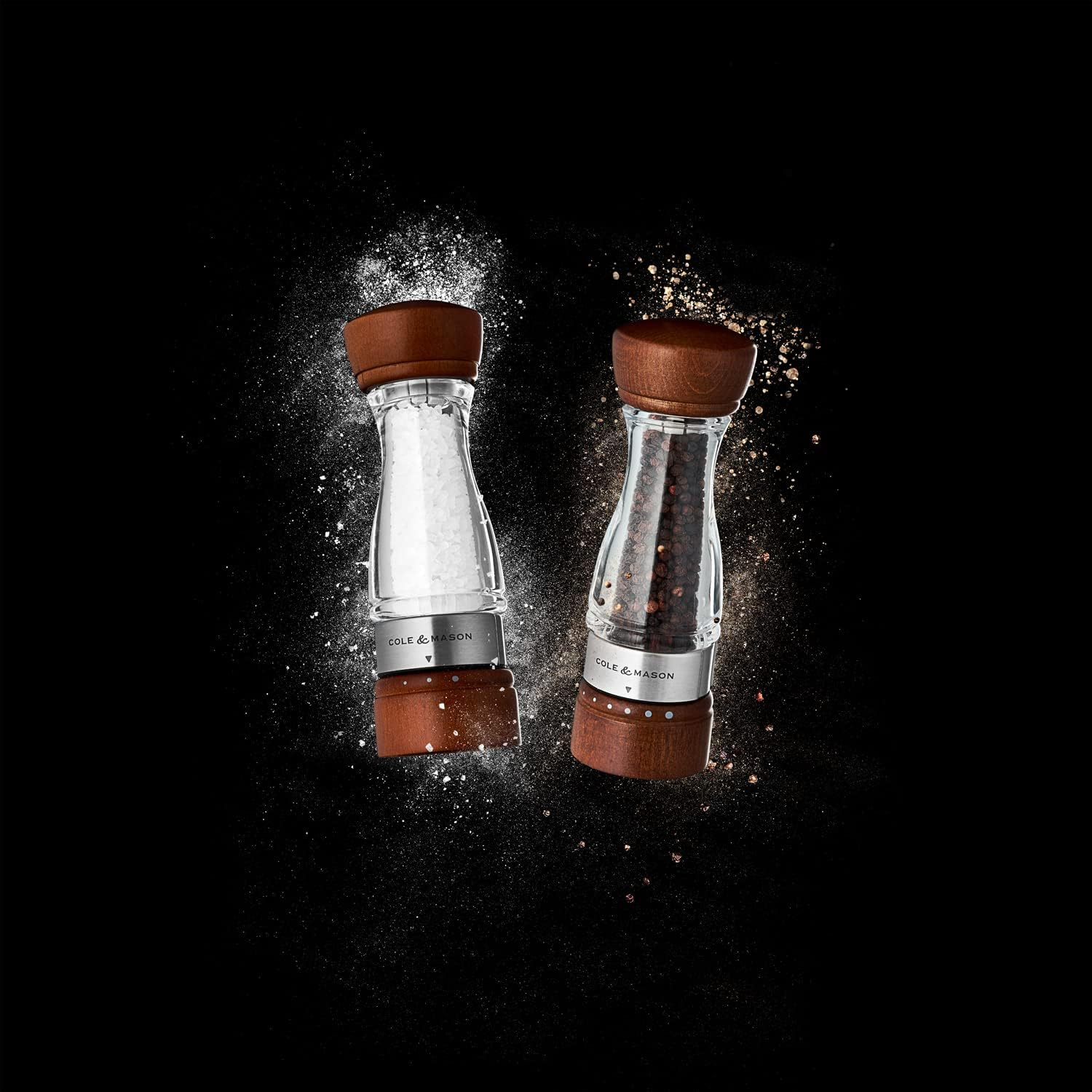 Cole and Mason 31221 Salt Mill Grinder - Brown and Clear Design | Beech Wood | Classic Dark Walnut Stain | Precision+ Mechanism | Diamond-Sharp Ceramic Mechanism | Hardened Carbon Steel Mechanism image number 5