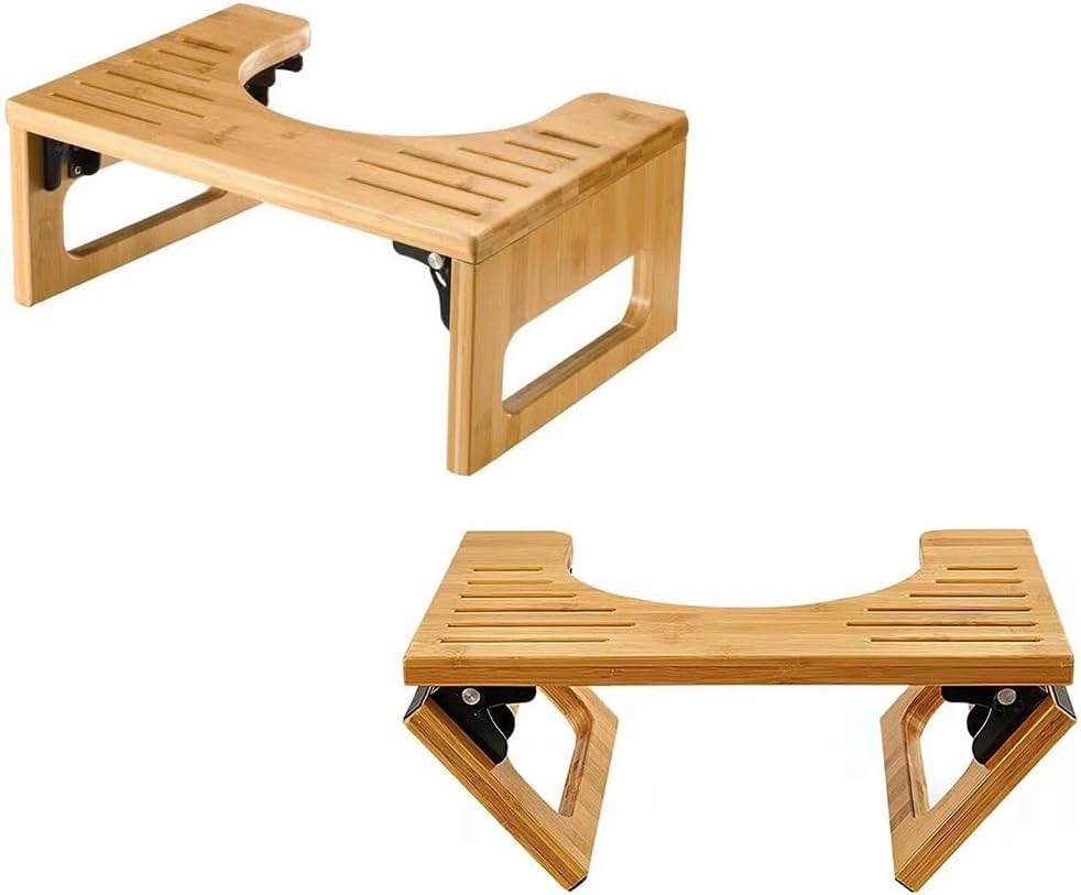 Bamboo Toilet Stool, Foldable Bamboo Bathroom Stool, Foldable Toilet Stool, Wood Bathroom Step Stool, Portable and Non-Slip. image number 4
