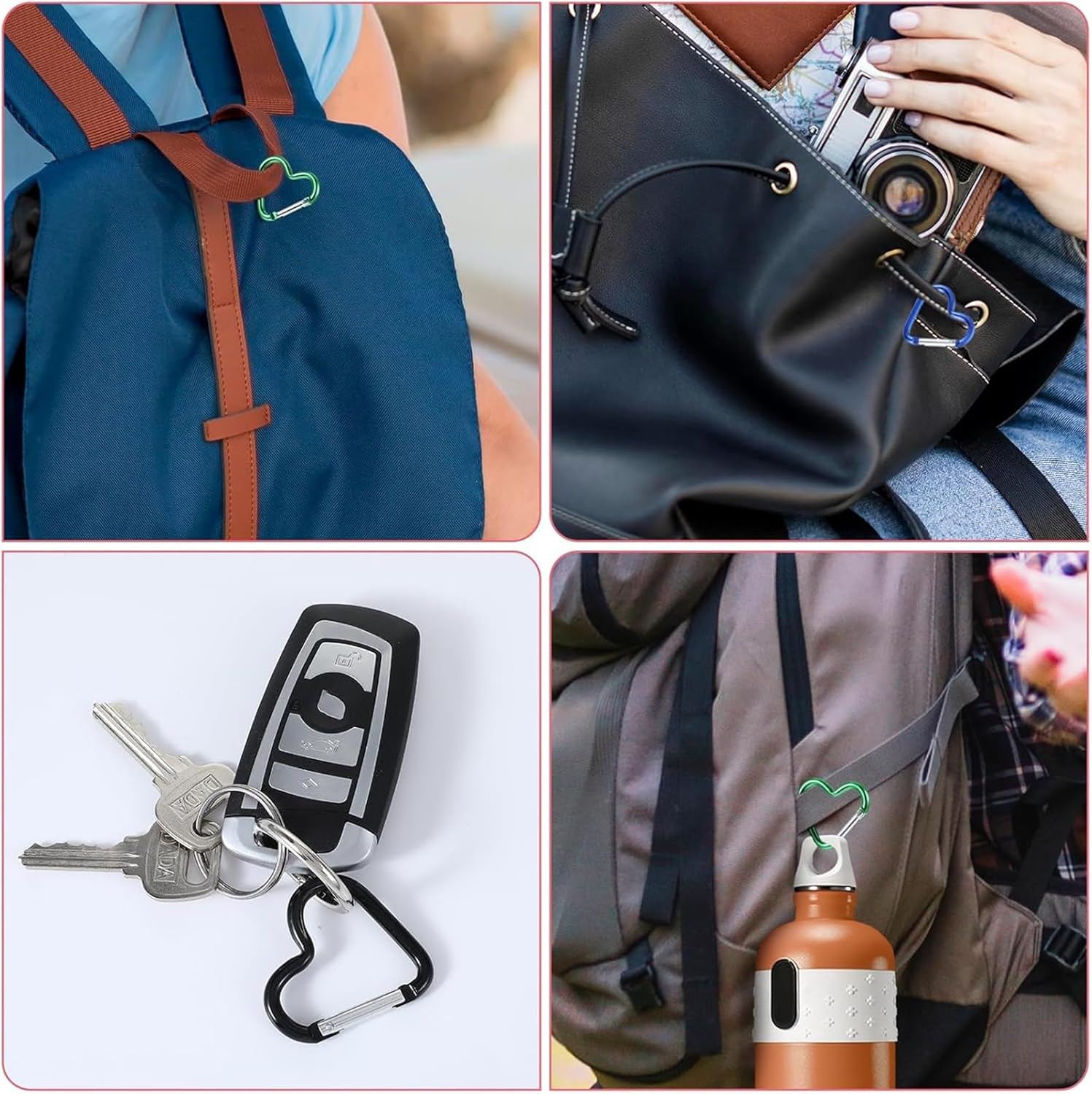 10 PCS Heart Shaped Keychain Carabiner Clips, Aluminum Heart Carabiner Spring Snap Hook Key Clip Connect Hooks for Keyring Belt Loop Water Bottle Backpack Hiking Camping image number 2