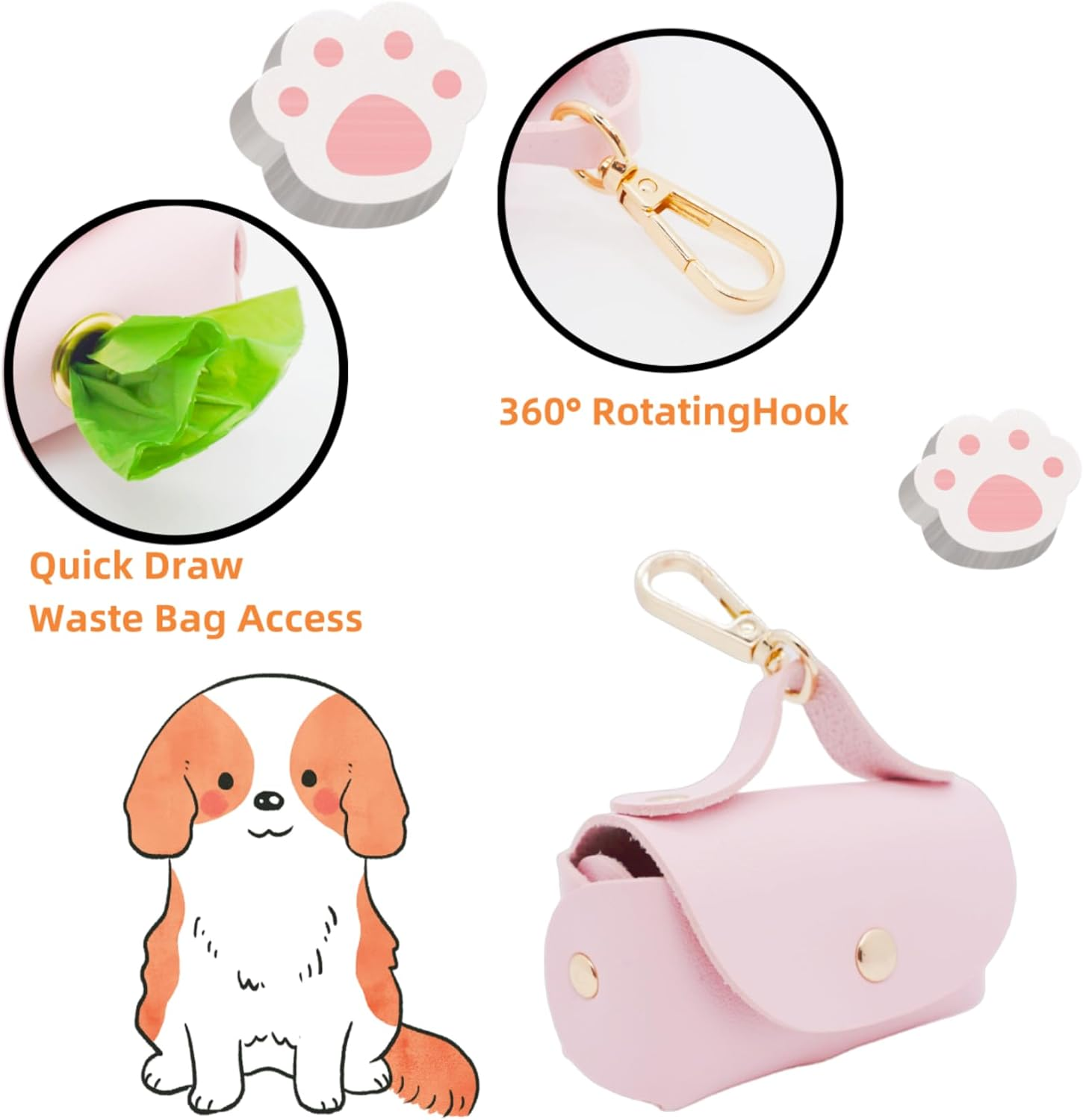 Leather Poop Bag Holder Dispenser for Leash, Portable and Reusable Dog Poop Bag Dispenser, Dog Bag Holder for Walking, Outdoor, Travelling (Pink) - Beige image number 3