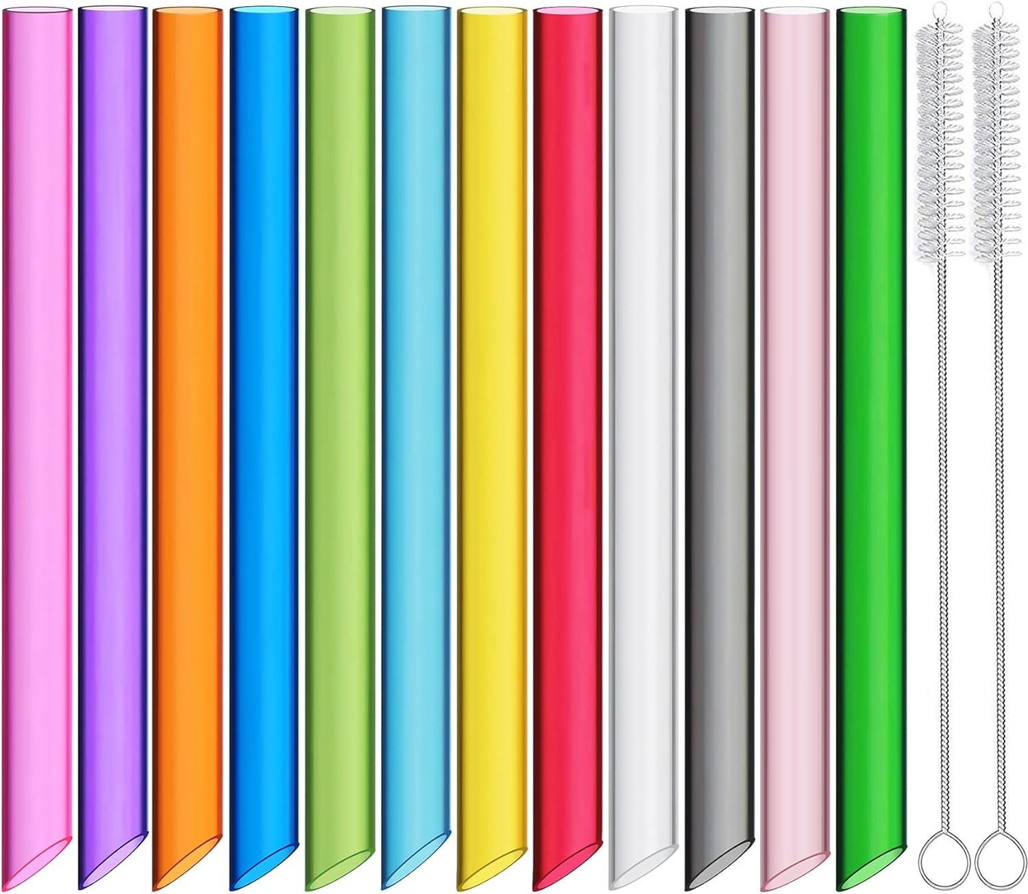 ALINK 12-Pack Reusable Plastic Boba Straws, 13 Mm X 10.5 Inch Long Wide Clear Smoothie Straws for Bubble Tea, Tapioca Pearls, Milkshakes with 2 Cleaning Brush - Pointed Design image number 2