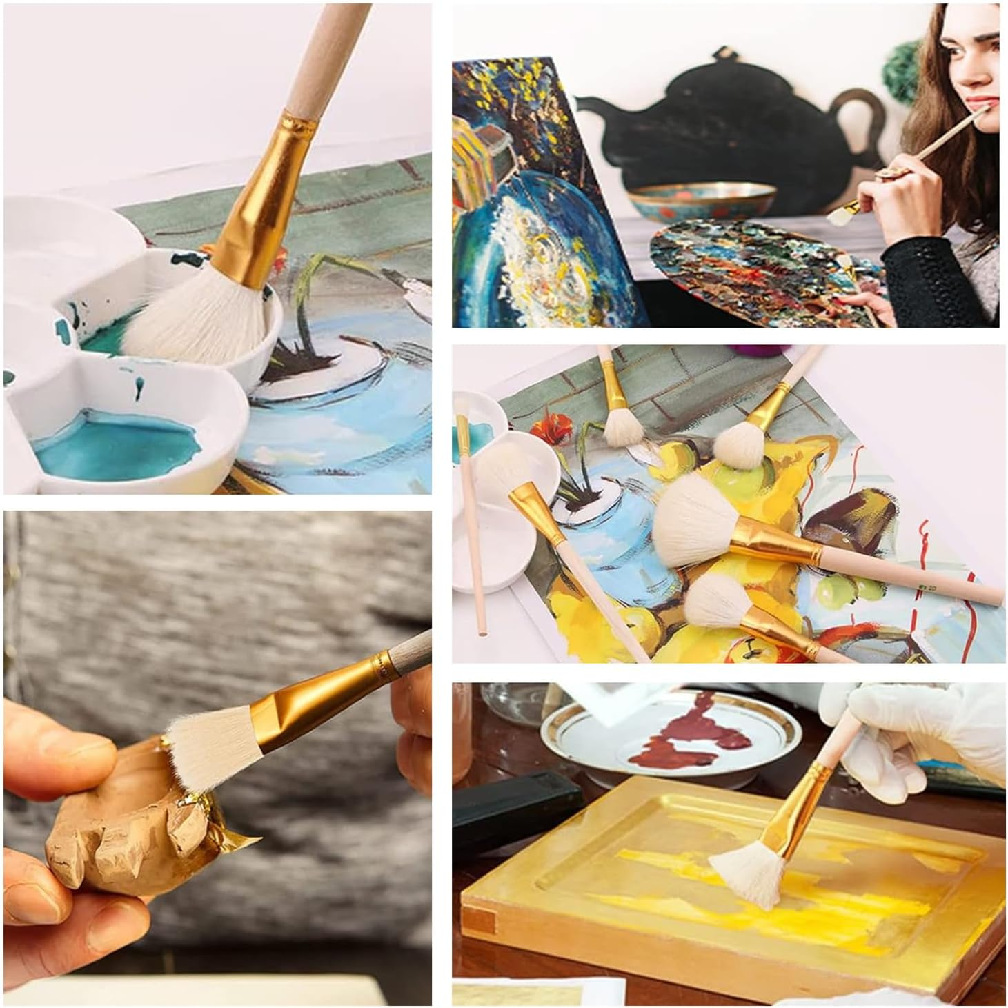 10Pcs Gilding Brush Pen Set, Gold Leaf Sweeper Paint Brush Goat Hair Brush Pen Gold Paint Brush for Gold Foil Gold Leaf Sheets Gold Flakes Art Crafts Supplies image number 1