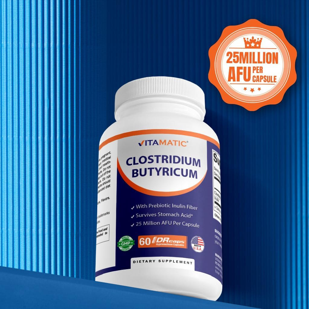 Vitamatic Clostridium Butyricum 25 Million - Gut Health - 60 DR Capsules (Delayed Released) - Made with Prebiotic Inulin Fiber image number 5
