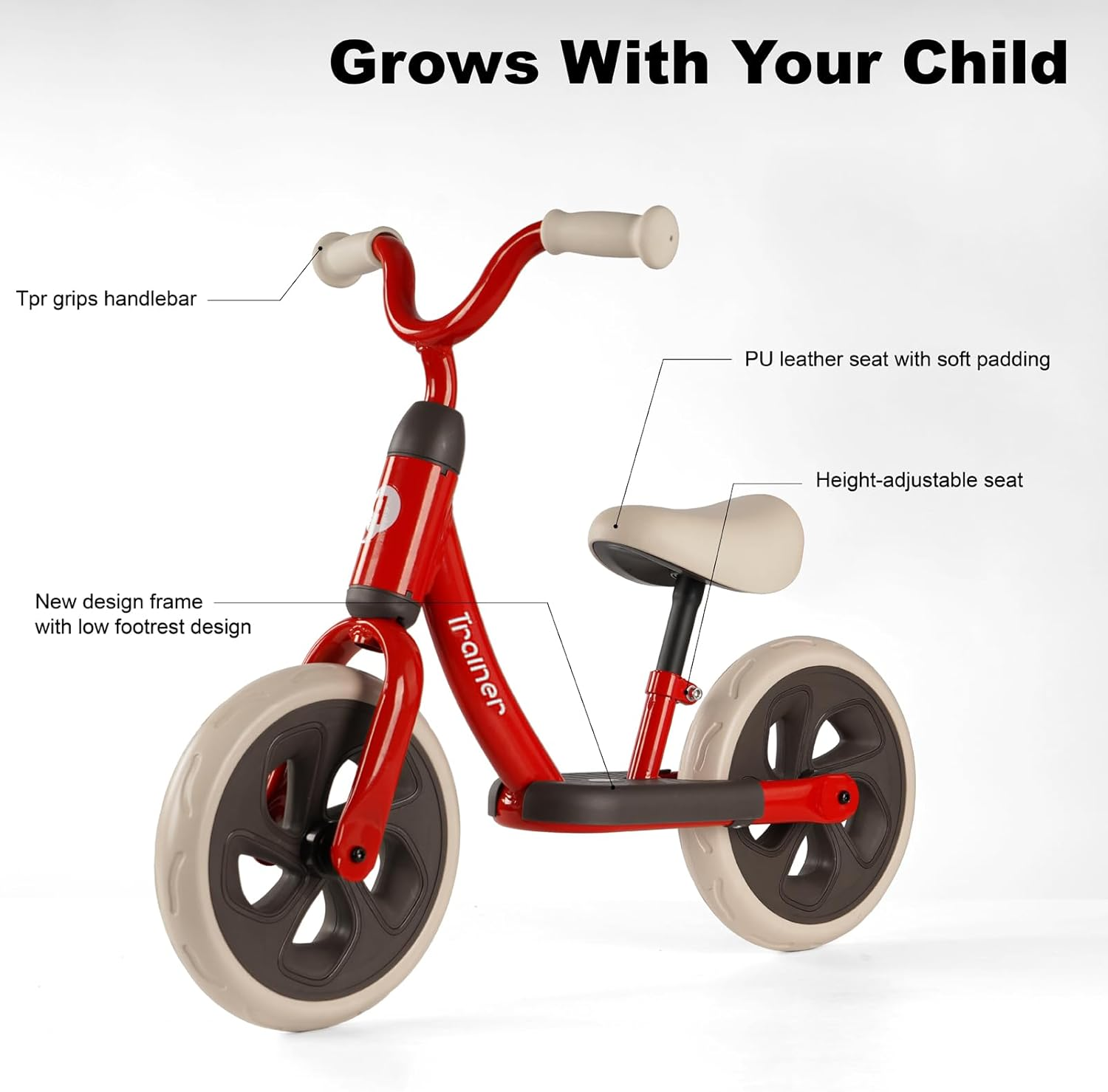 Qplay Toddler Balance Bike for 2 to 4 Year Old,10" Kids Balance Bikes with Footrest & Adjustable Seat &ndash; Toddler Gifts Bike for Boys Girls Push Bike Training Balancing Bicycle Easy Assembly - Red image number 2
