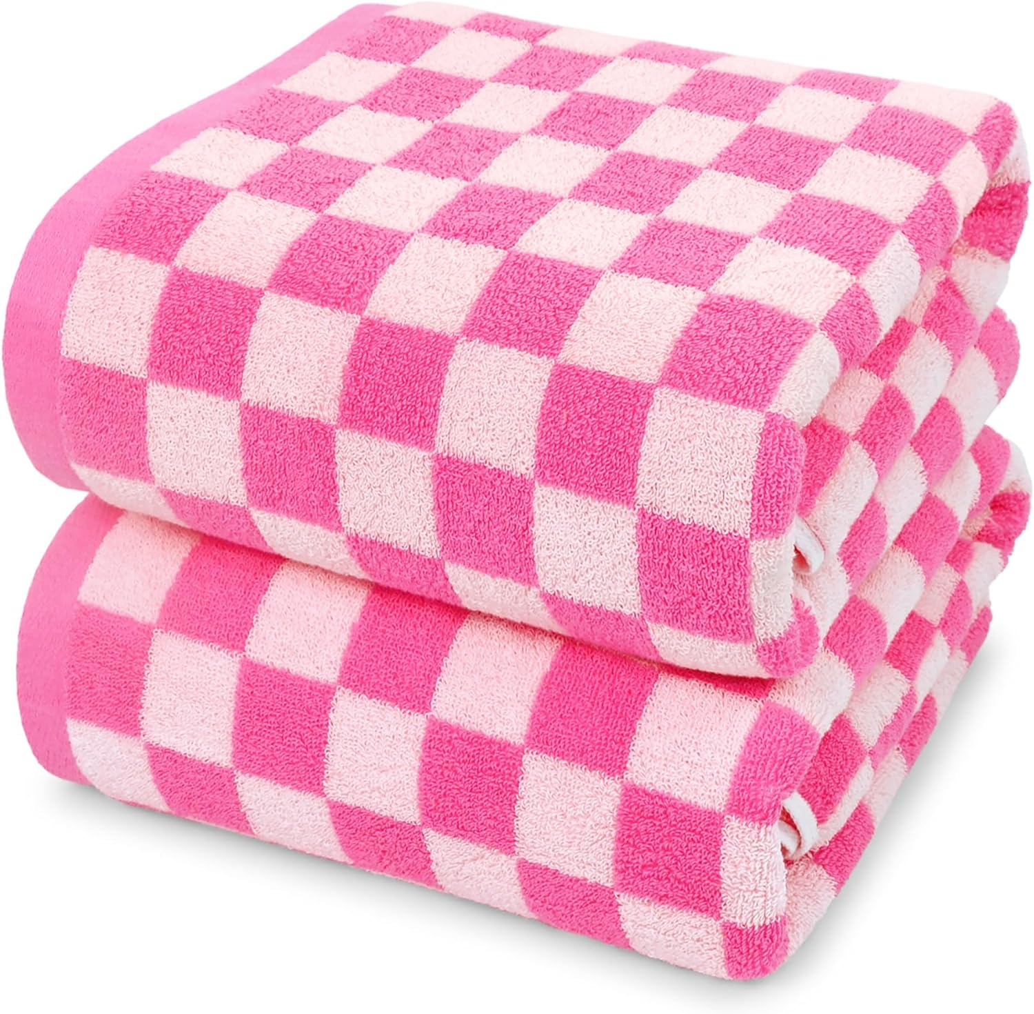 Jacquotha Shower Towels for Bathroom 27.5X55 Inches - Quick Dry Bath Towels Extra Large (2Pack), Cute Towels Checkered Bathroom Towels Set Lilac, 520GSM Absorbent Cotton Towels image number 2