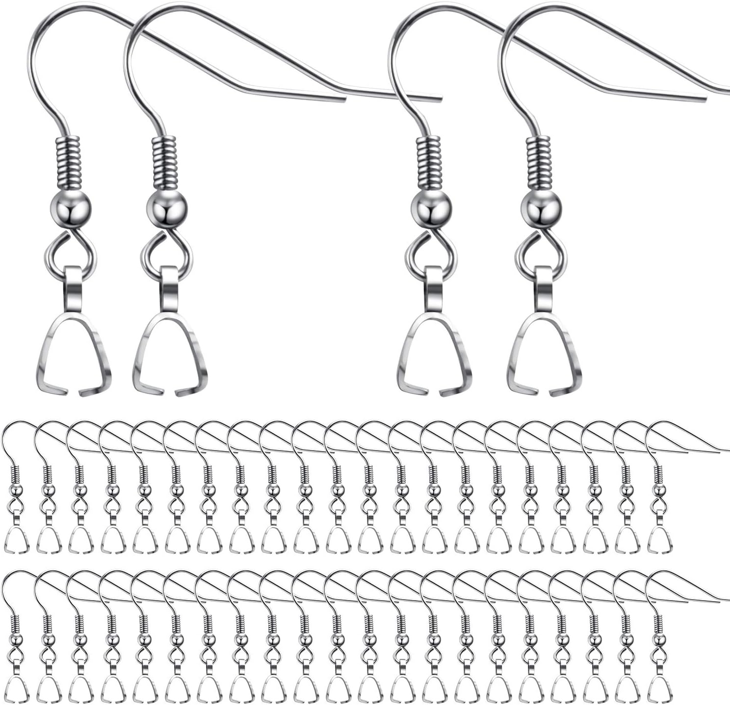 Hypoallergenic Earring Hooks,50Pcs Stainless Steel French Earring Hooks Wire Ear Ball Hooks with Pendant Clasp for Jewelry Earring Making Crafts Diy,Silver image number 4