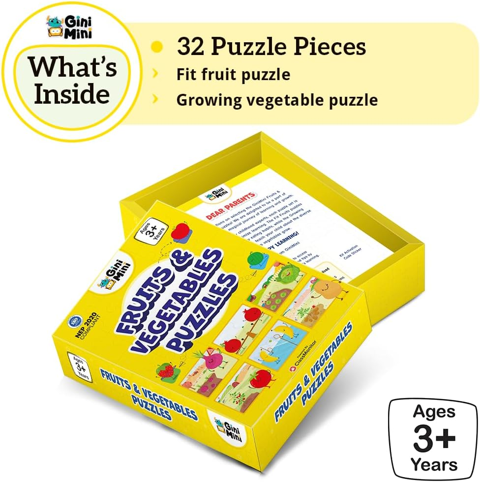 Fruits & Vegetables Jigsaw Puzzle for Kids - Set of 16 | 2 Piece Puzzle Toddler Educational Toy for Cognitive Development | Fine-Motor Skills | Age 3 & Above image number 6