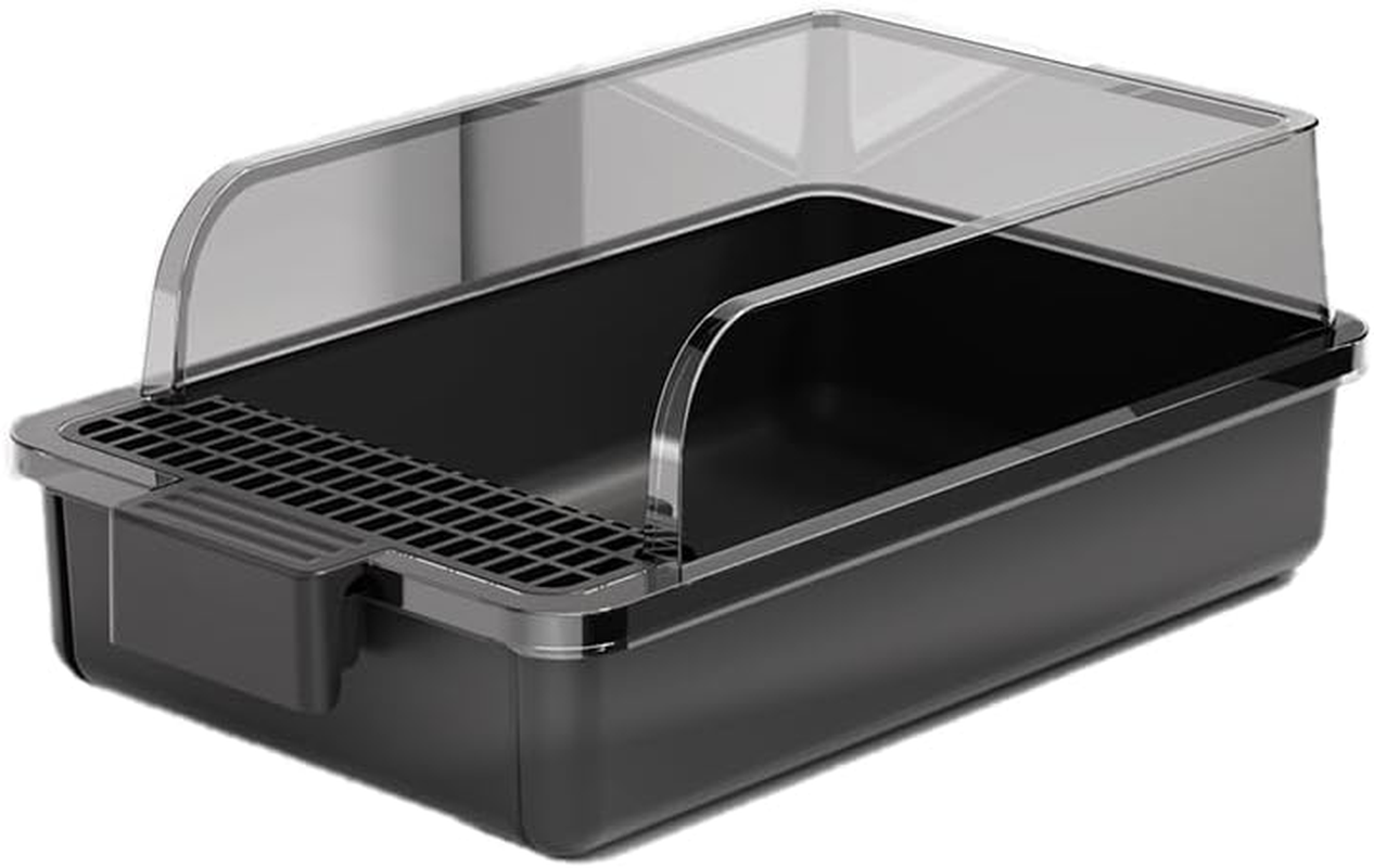 Oakee Open Cat Litter Box Extra Large Cat Litter Tray &ndash; Semi-Enclosed, Easy to Clean, Removable Modern Design, Pedal as Scoop, Stylish & Space-Saving PP for Indoor Cats (Black)