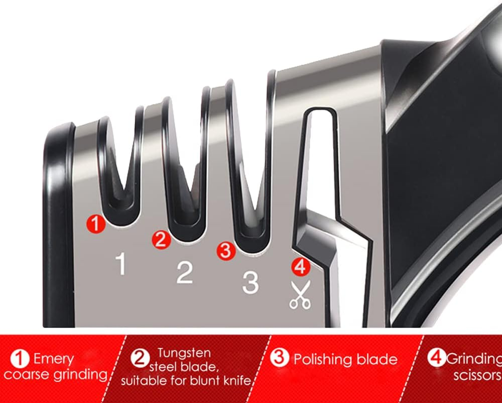 4-In-1 Kitchen Knife Sharpener,Stable Non-Slip Base,Really Works for Ceramic and Steel Knives, Scissors.It Can Play a Great Role in the Tool Room or Kitchen