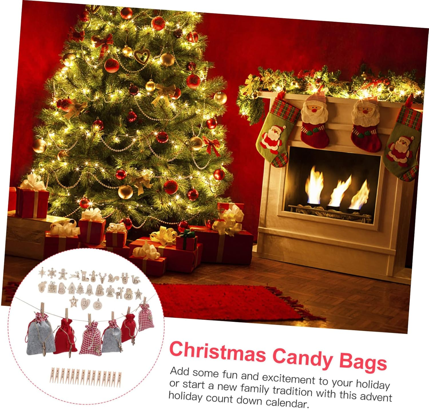 Countdown Calendar Candy Bags Present Bag Set Number Hanging Pouches Bulk Party Favor Bags Natural Jute Material Xmas Drawstring Storage Containers image number 1