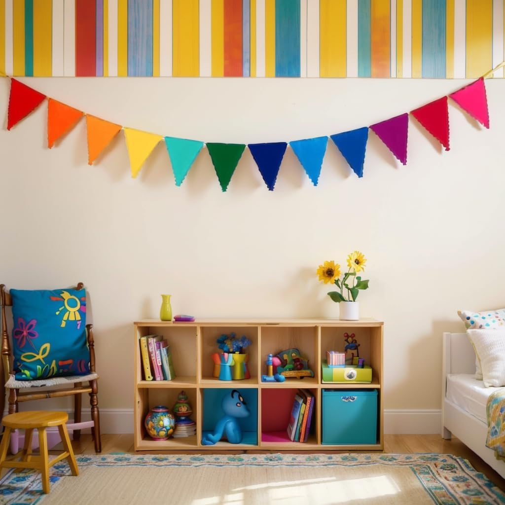 Rainbow Felt Fabric Bunting,H HOME-MART 24Pcs/16.4 Feet(2 Pack) Multicolor Decoration Banners for Birthday Party,Festival,Classroom Decor,Carnival image number 1