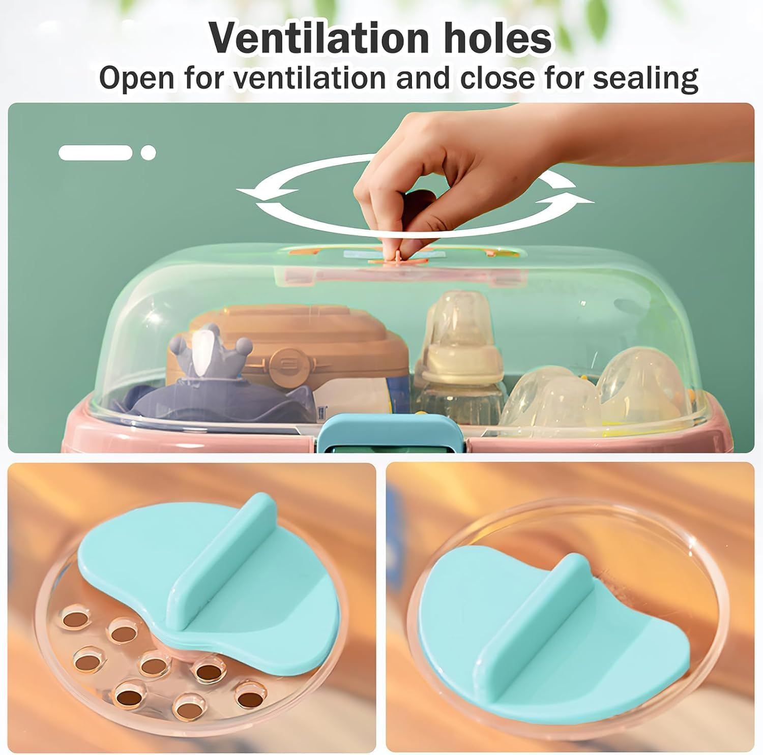 Baby Bottle Holder, Portable Large Capacity Toddler Bottles Storage Box with Lid Cover Anti-Dust Protection and Cutlery Storage Baby Bottle Drying Rack for Baby at Home Kitchen Travel Outdoors (Pink) image number 6