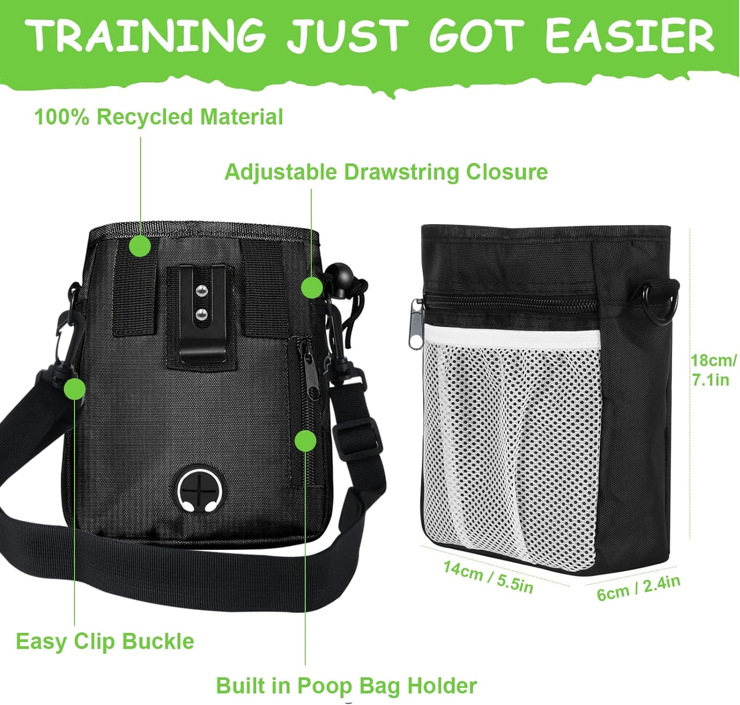 Dog Treat Pouch - 3 Ways to Wear Treat Pouches for Pet Training and 2 Pieces Clicker Taining for Dogs, Dog Training Treat Pouch Bag and Dog Clicker for Training with Waist Belt Shoulder Strap image number 5