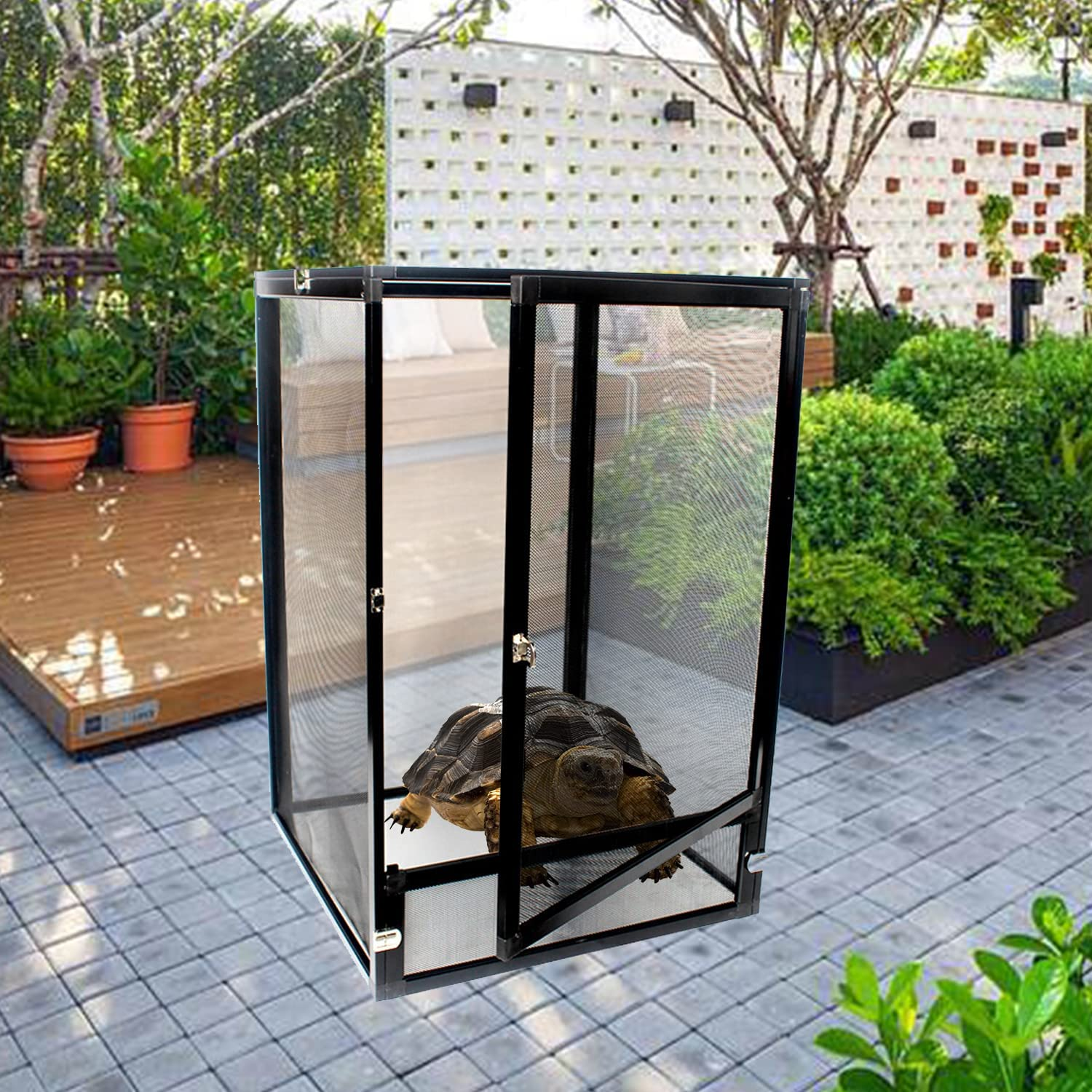 21 Gallon Aluminum Screen Reptile Cage -Versatile Enclosure for Chameleons Geckos Lizards Frogs Interaction Cage-Easy Assembly,Front Opening Door,360&deg; Observation,Airflow Cage (66X43X43Cm / 26X17X17) image number 1