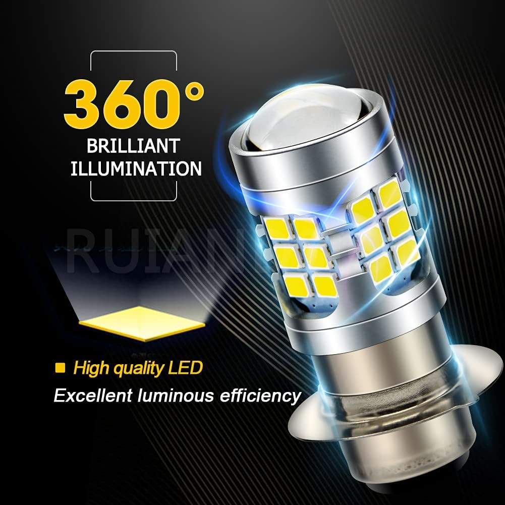 Ruiandsion H6M LED Headlight Bulb DC 12V P15D-25-1 Super Bright 2835 30SMD Chips P15D Motorcycle LED Headlight Bulb with High Low Beam,White image number 4