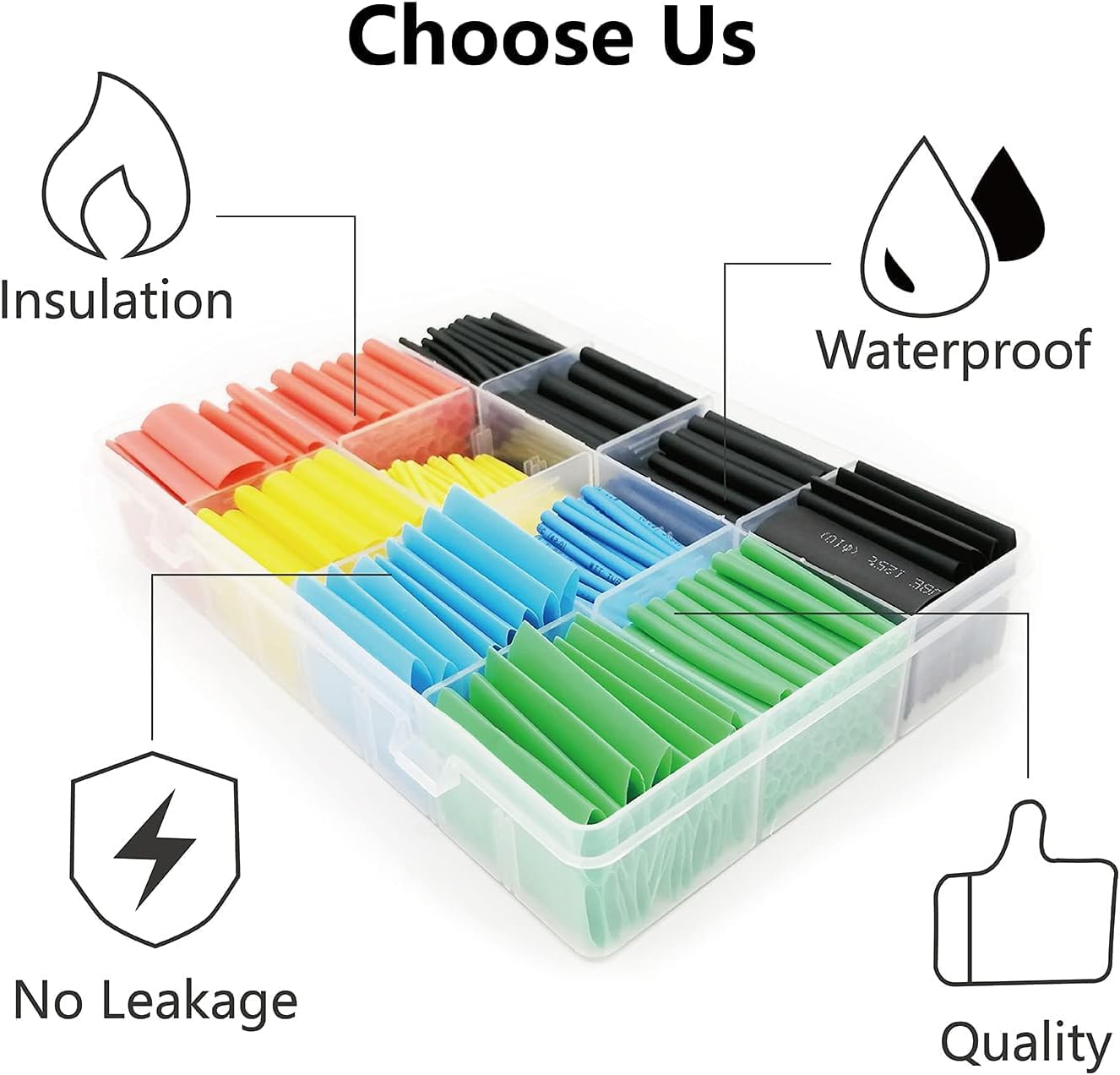 Long Leaf 530 Pcs Heat Shrink Tubing Kit,Waterproof Heat Shrink Tubes Wire Wrap,Self-Solder Wire Connectors,Multicolor Assortment Marine Grade Repair Wire Cable with Storage Case(5 Colors 12 Sizes) image number 4