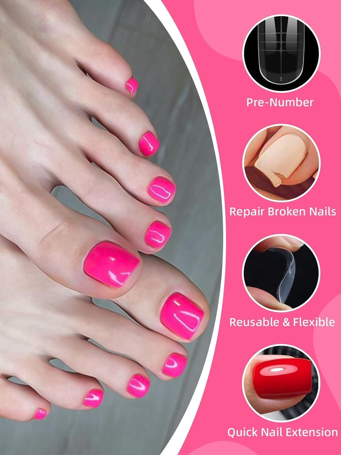 Poly Gel Nail Forms Kit for Toes - Kalolary Reusable Dual Toenail Forms for Builder Gel, Toe Nail Kit with 2.5Oz Slip Solution, Brush, File, 5PCS Clips - 12 Sizes 120PCS image number 5