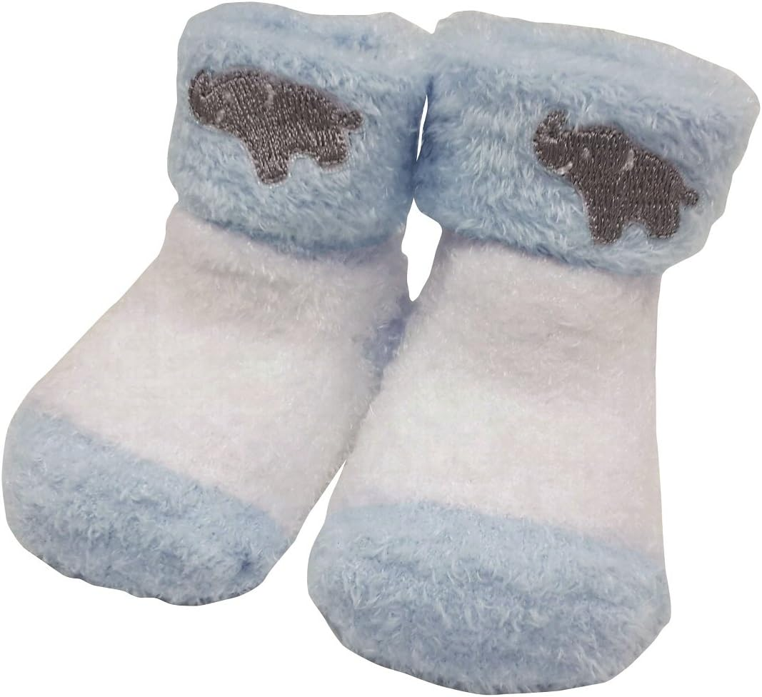 Playette Chenille Bootie Socks 2 Pack for 0-3 Months Boys, Blue