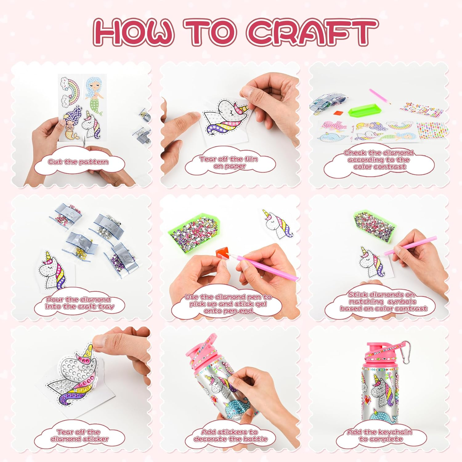 Kinderlolo Decorate Your Own Water Bottle Kits for Girls, 5 6 7 8 Year Old Girl Gifts, Unicorn DIY Gem Diamond Painting Craft, Arts and Crafts for Kids Ages 6-8 Girls Water Bottles for School Birthday image number 1