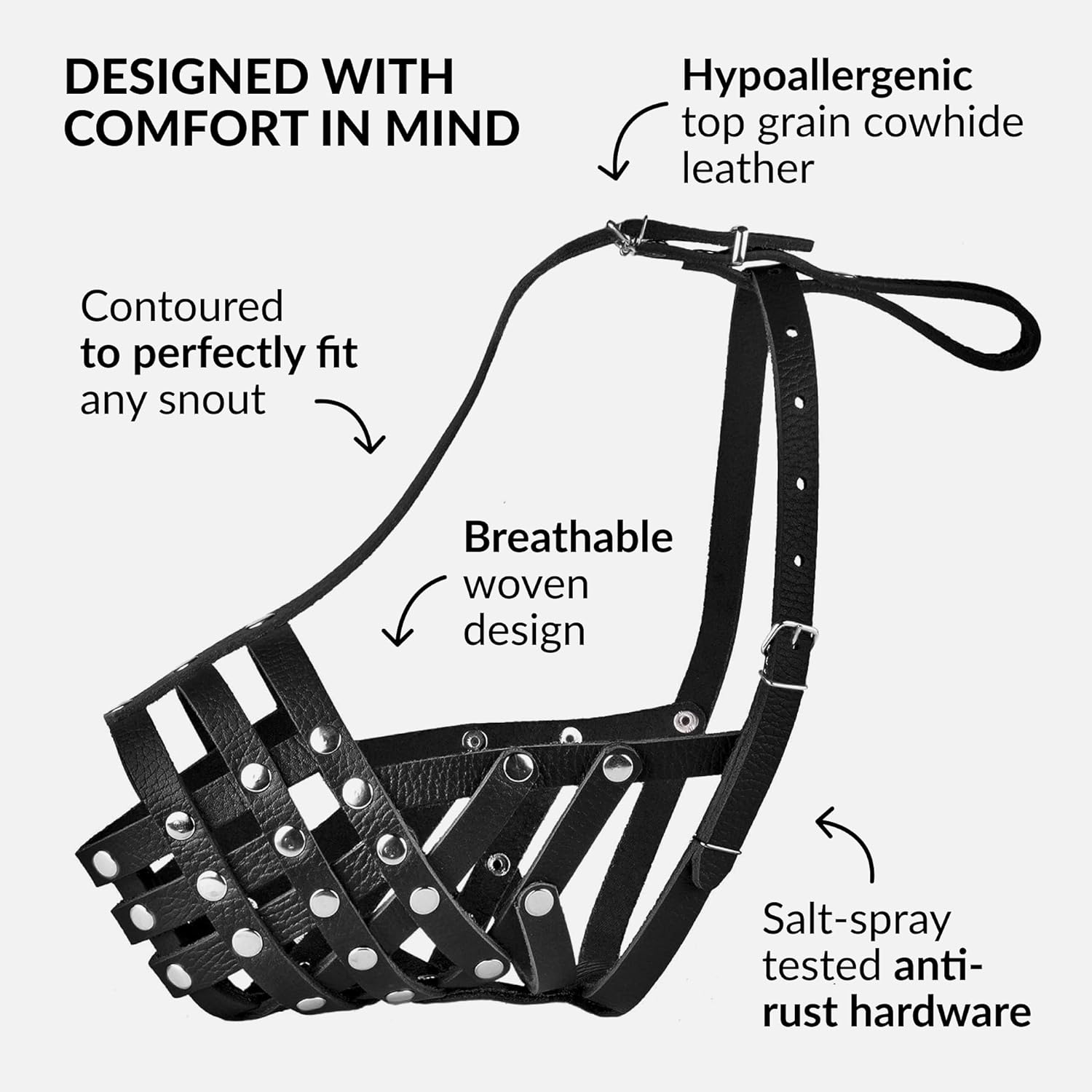 Collardirect Pitbull Dog Muzzle Leather Amstaff Muzzles Staffordshire Terrier Secure Basket (Black)