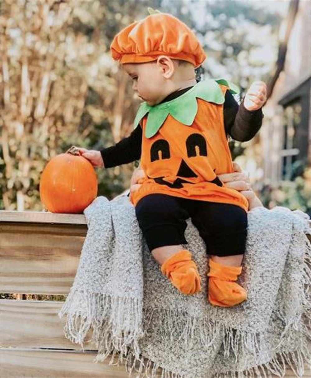 Newborn Toddler Baby Girl Boy Halloween Pumpkin Costumes Cute Hooded Romper Jumpsuit Outfit Clothes image number 3