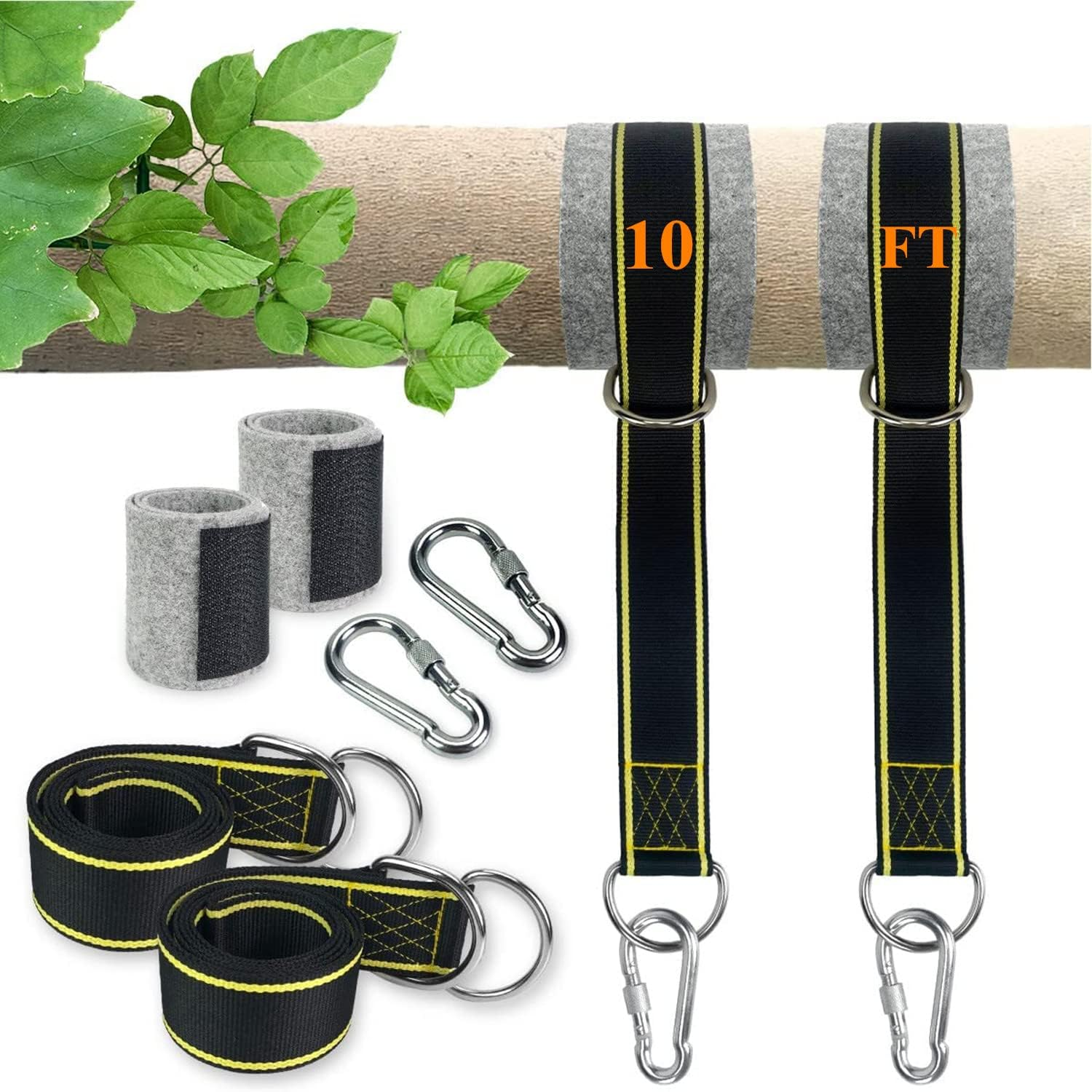 Extra Long Tree Swing Straps, 10FT Tree Swing Hanging Straps Kit Holds 1800 Lbs with Tree Protector, Heavy Duty Carabiner Perfect for Swings & Hammocks