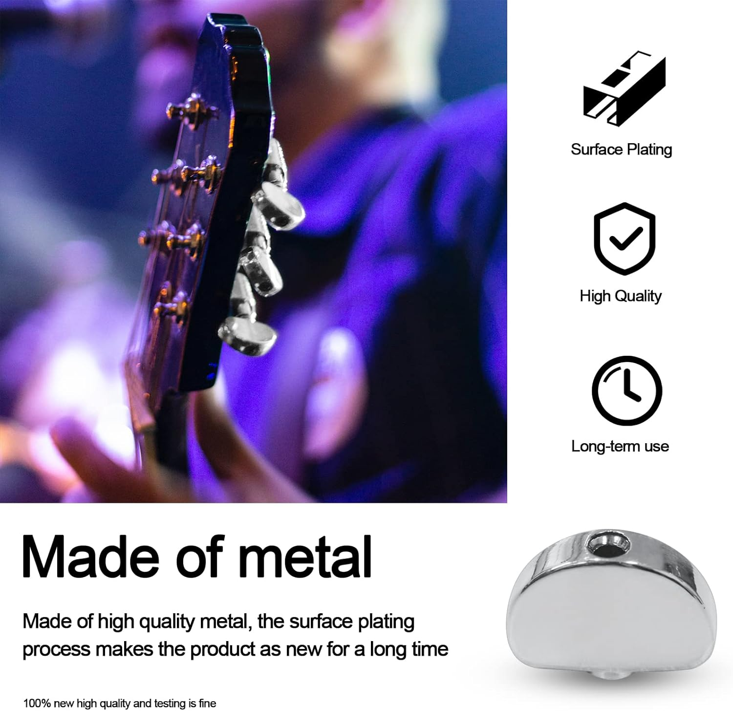 MAXCHEER 6PCS Metal Big Semicircle Guitar Tuning Pegs Tuners Machine Heads Replacement Buttons Knobs Handle (Chrome) - Chrome Semicircle image number 1