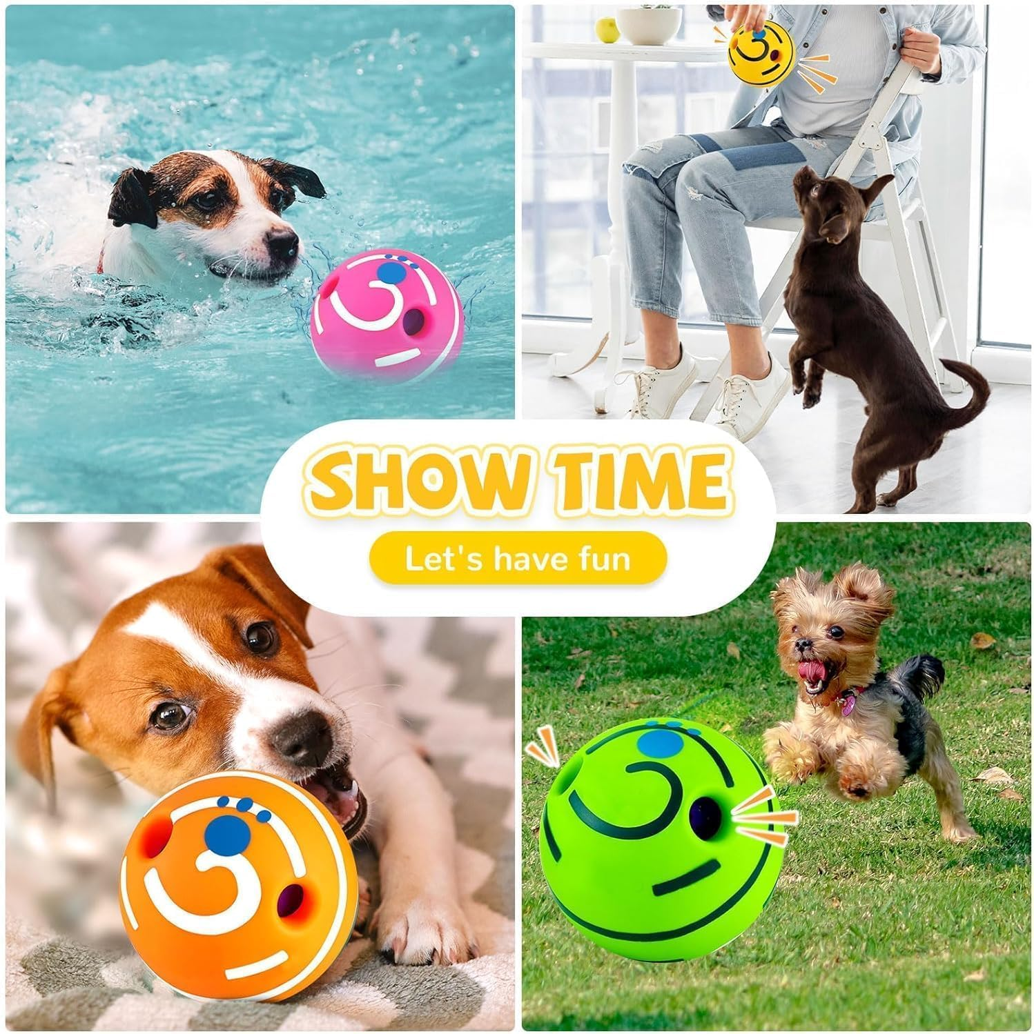 2 Pack Giggle Ball for Dogs Small Funny Wobble Wag Giggle Ball Dog Toy Interactive Dog Toys for Boredom Small Dog Squeaky Balls for Puppy Small Dogs Pug to Keep Them Busy (Style1, One Size)